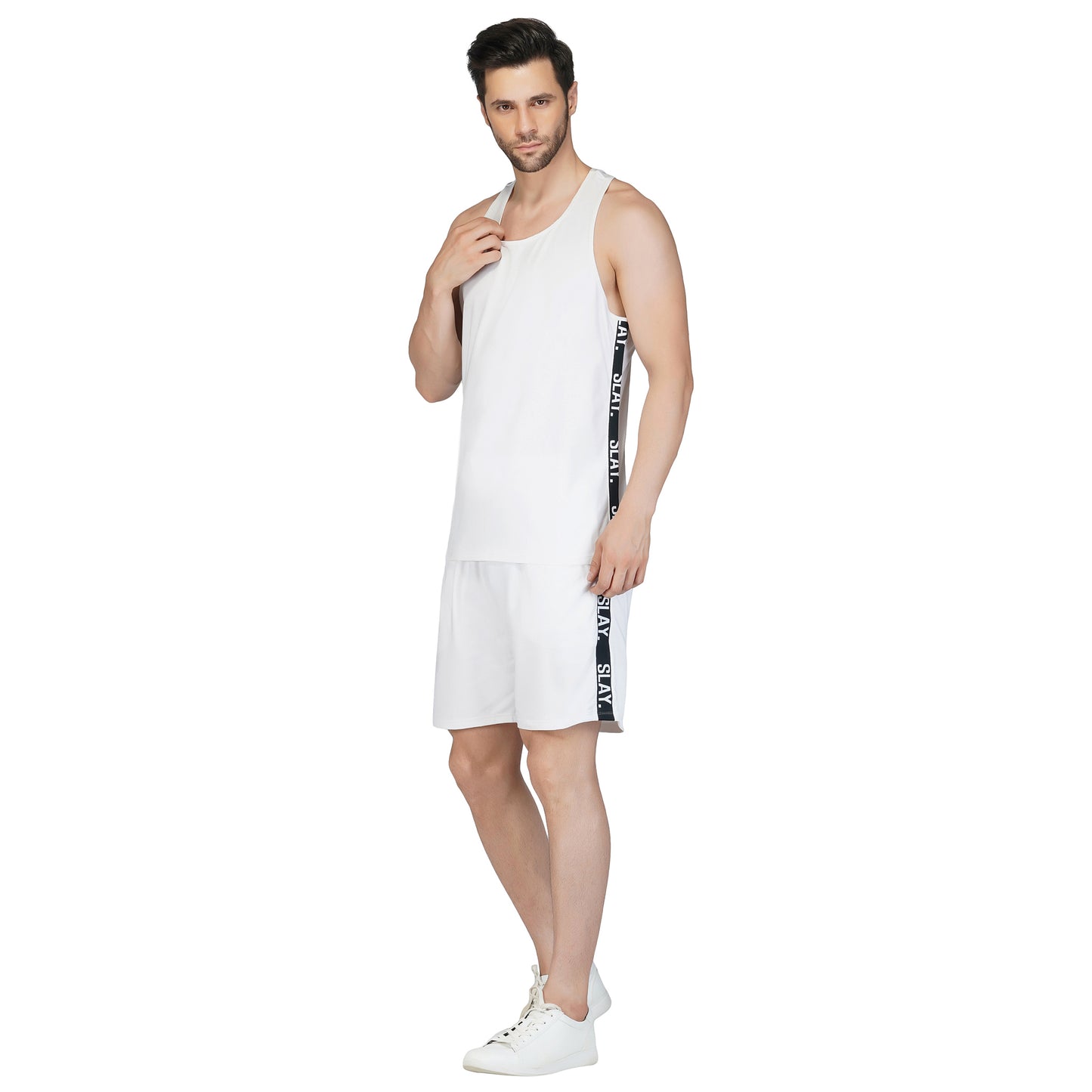 SLAY. Men's White Gym Vest & Shorts Co-ord Set