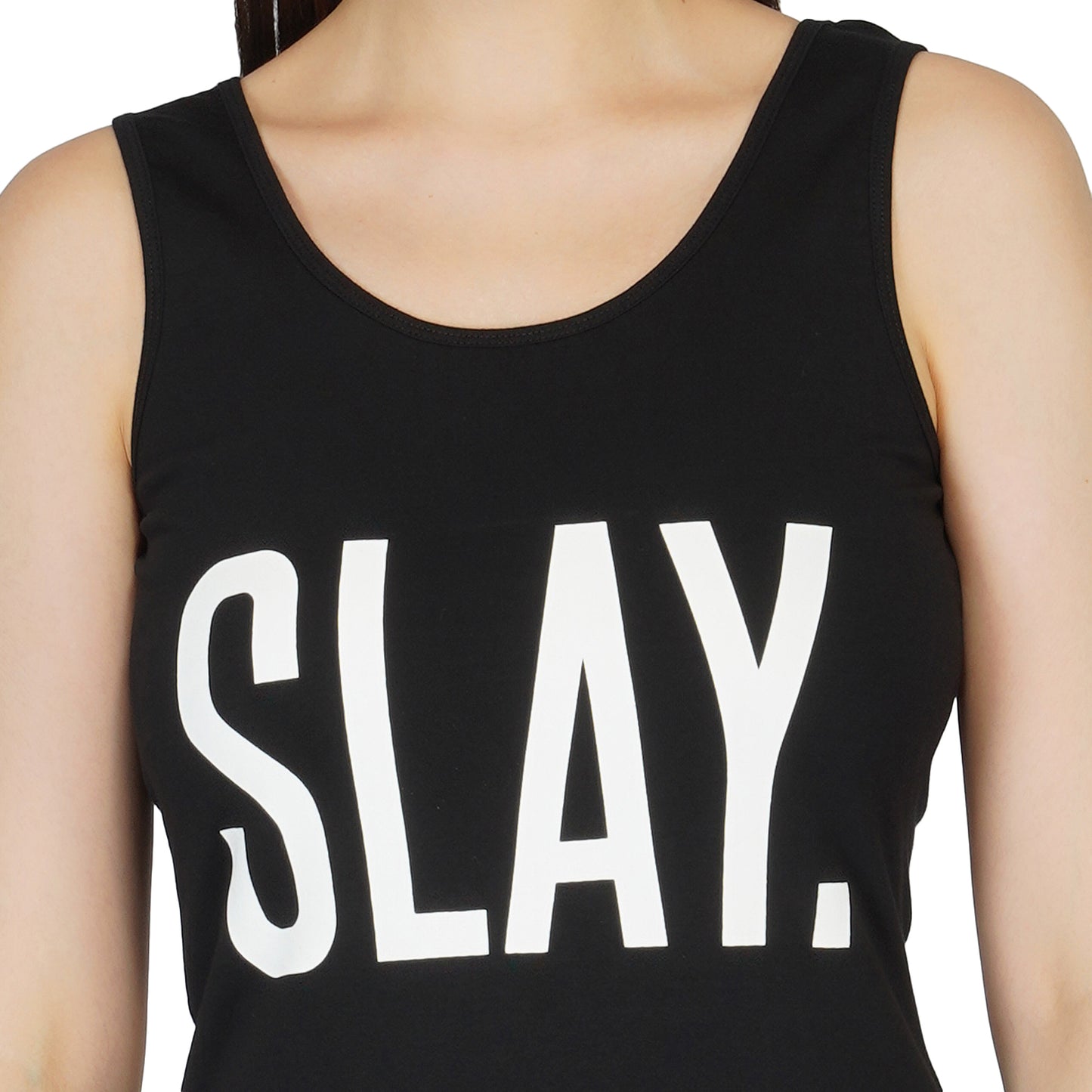 SLAY. Women's Black Printed Tank Top