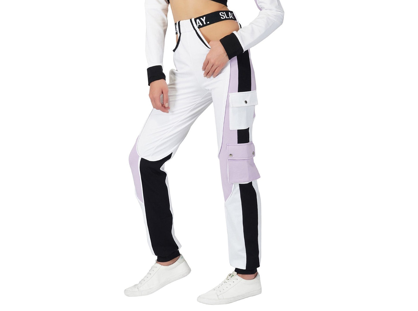 SLAY. Women's Activewear Lavender Lilac Colorblock Cargo Pants