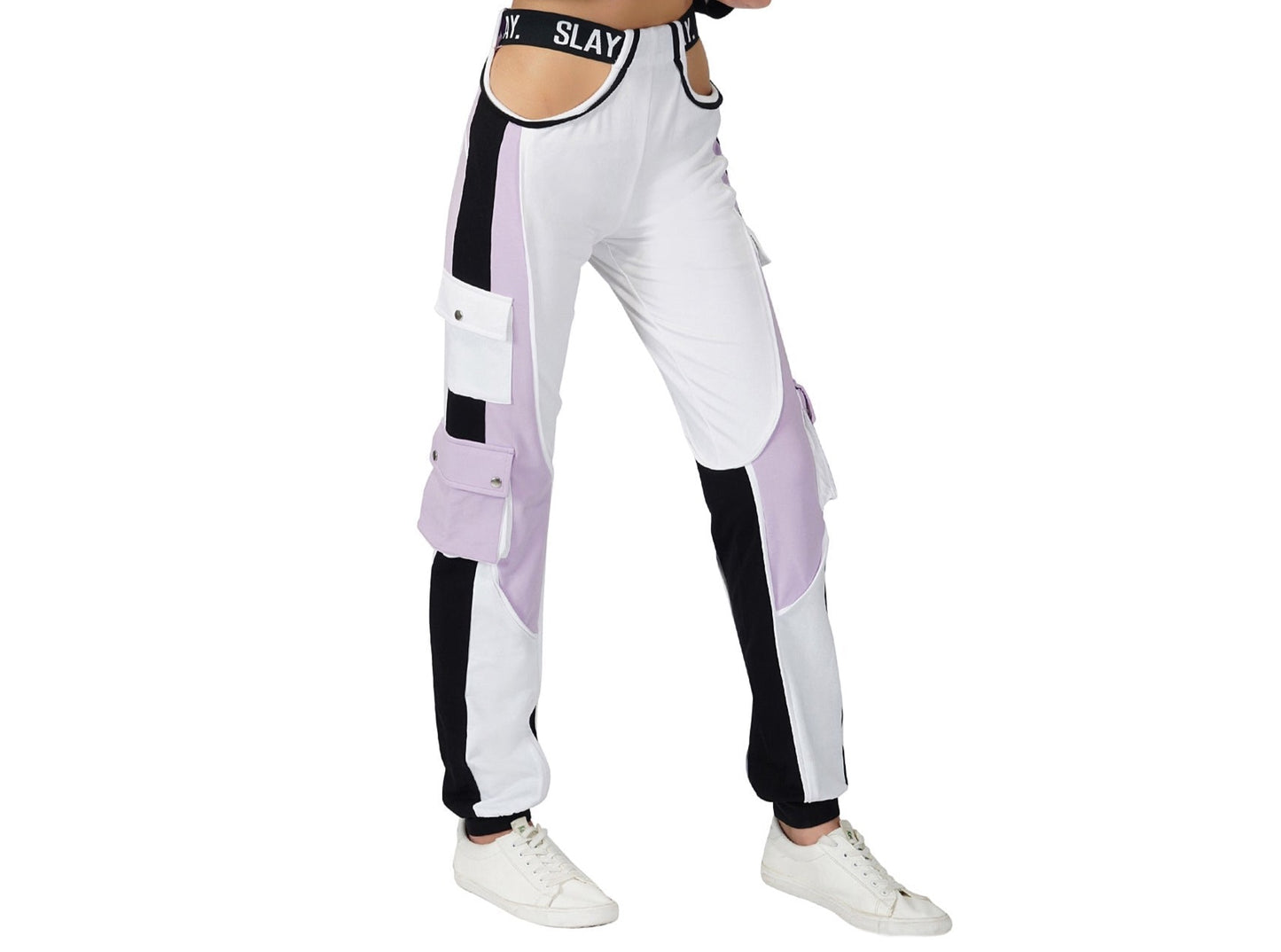 SLAY. Women's Activewear Lavender Lilac Colorblock Cargo Pants