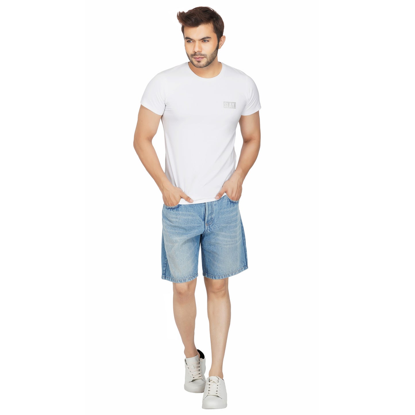 SLAY. Men's Light Blue Washed Button-Down Denim Shorts-clothing-to-slay.myshopify.com-Denim Shorts
