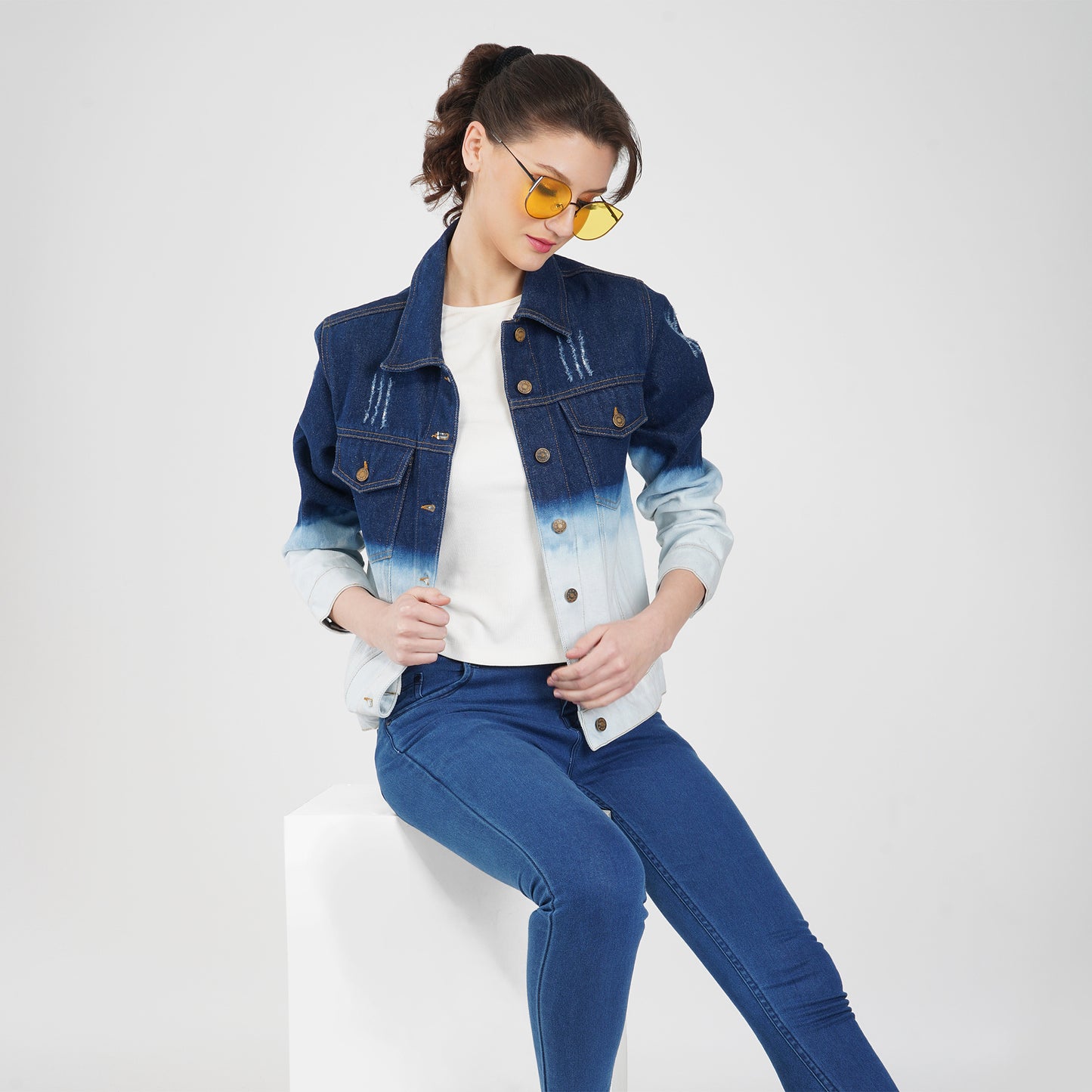 SLAY. Women's Embroidered Ombre Effect Ripped Denim Jacket-clothing-to-slay.myshopify.com-Jacket