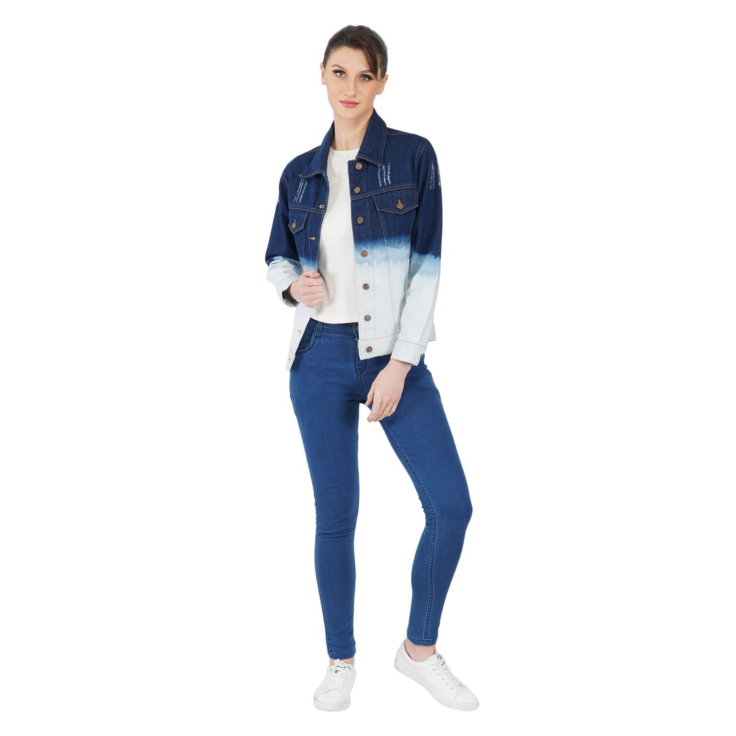 SLAY. Women's Embroidered Ombre Effect Ripped Denim Jacket-clothing-to-slay.myshopify.com-Jacket