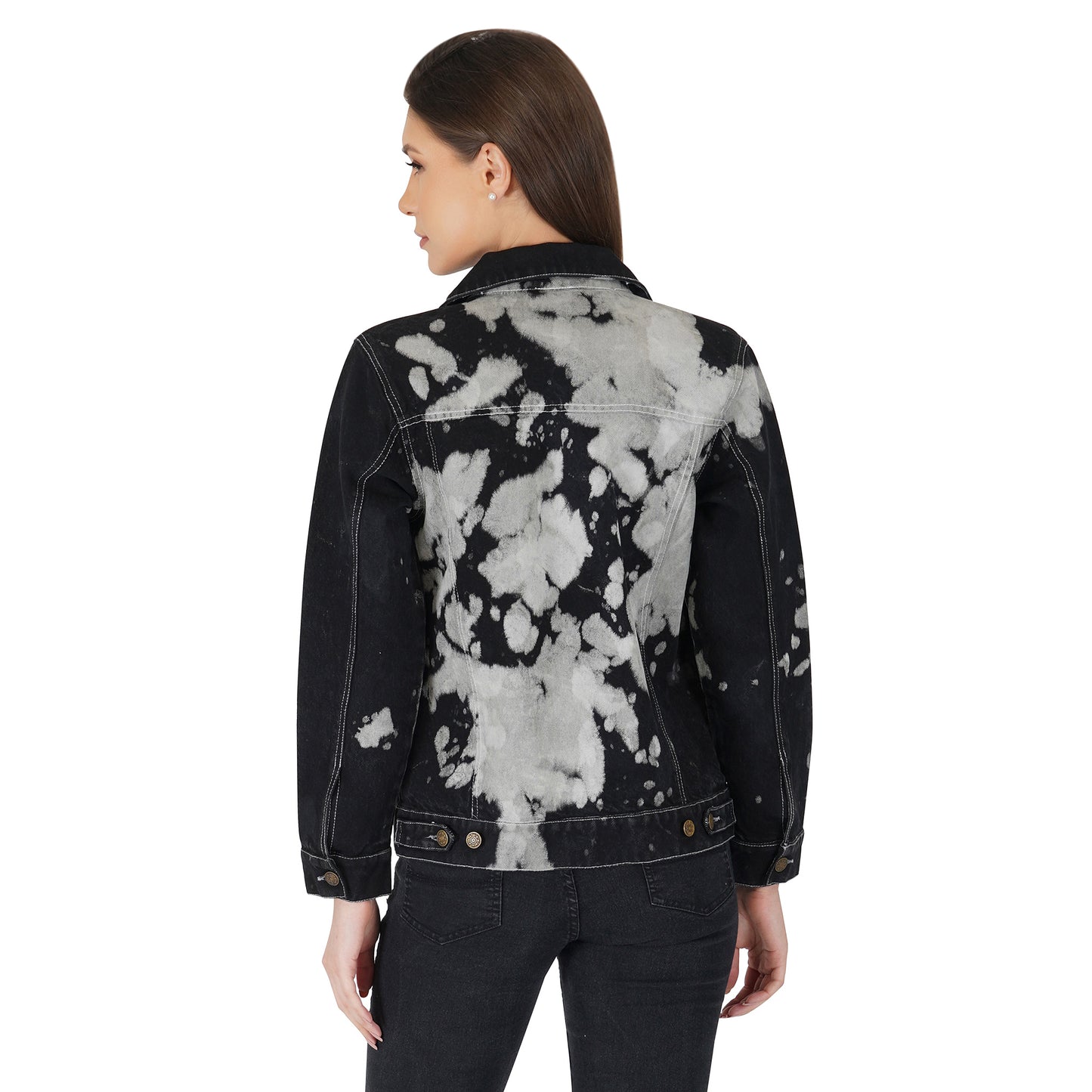 SLAY. Women's Black & White Tie Dye Denim Jacket