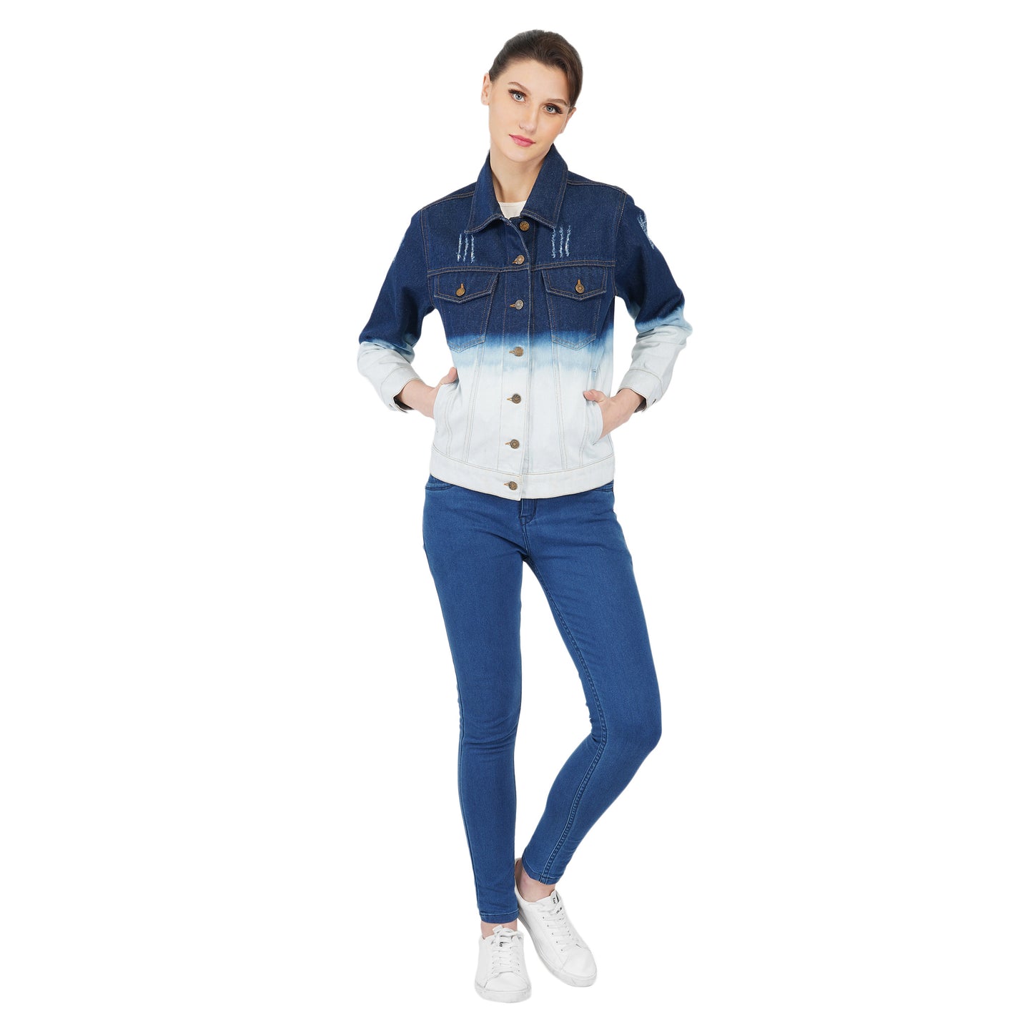 SLAY. Women's Embroidered Ombre Effect Ripped Denim Jacket-clothing-to-slay.myshopify.com-Jacket