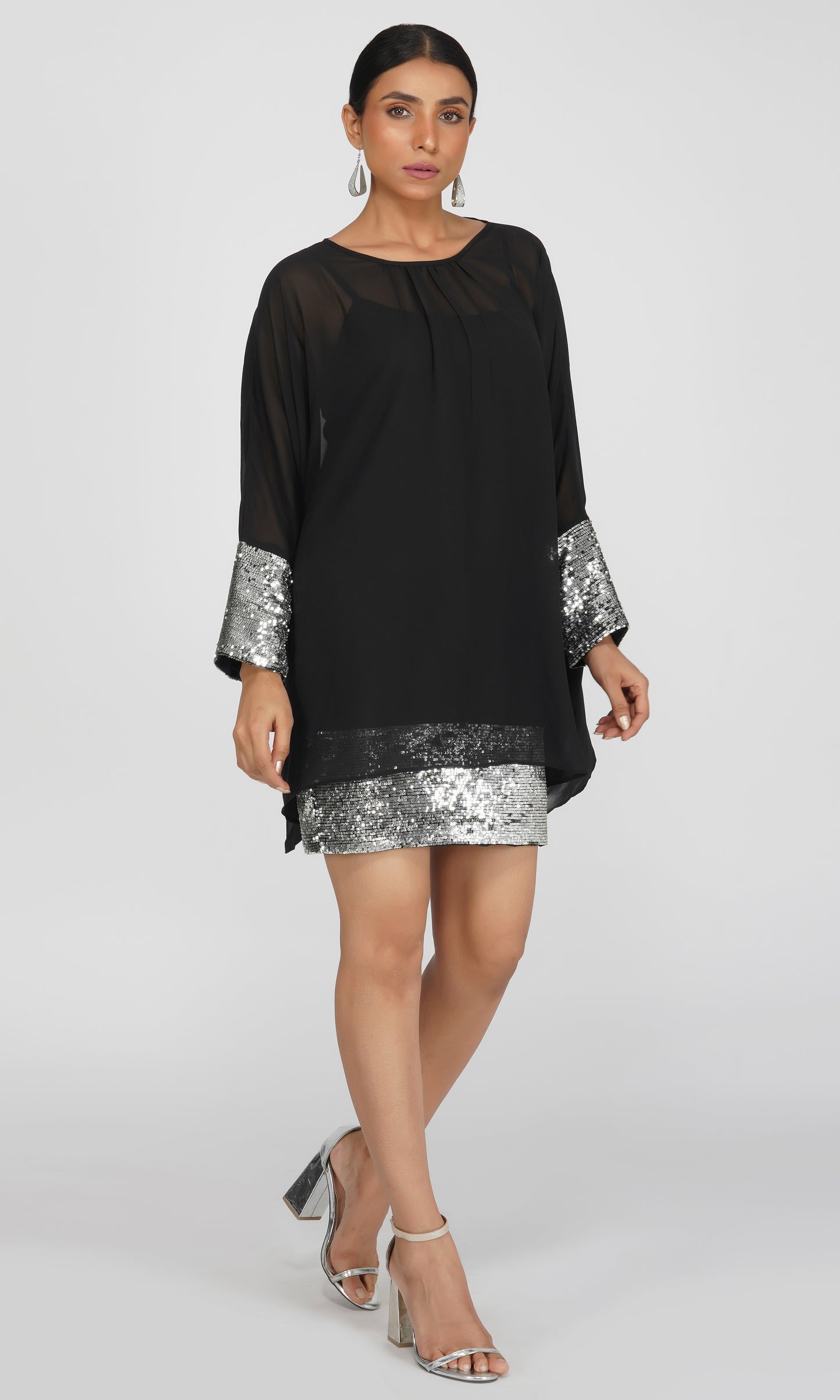 SLAY. Silver Hand Sequence Kaftan Double Dress