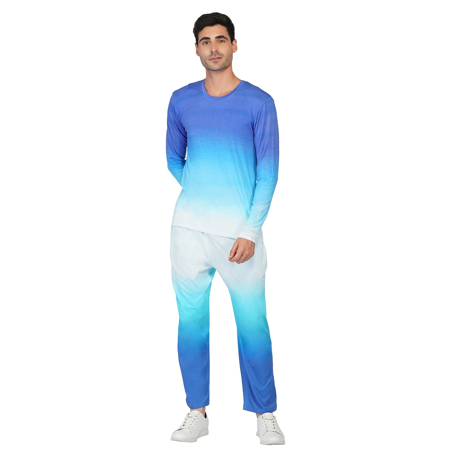SLAY. Men's Blue to White Ombre Full Sleeves T Shirt