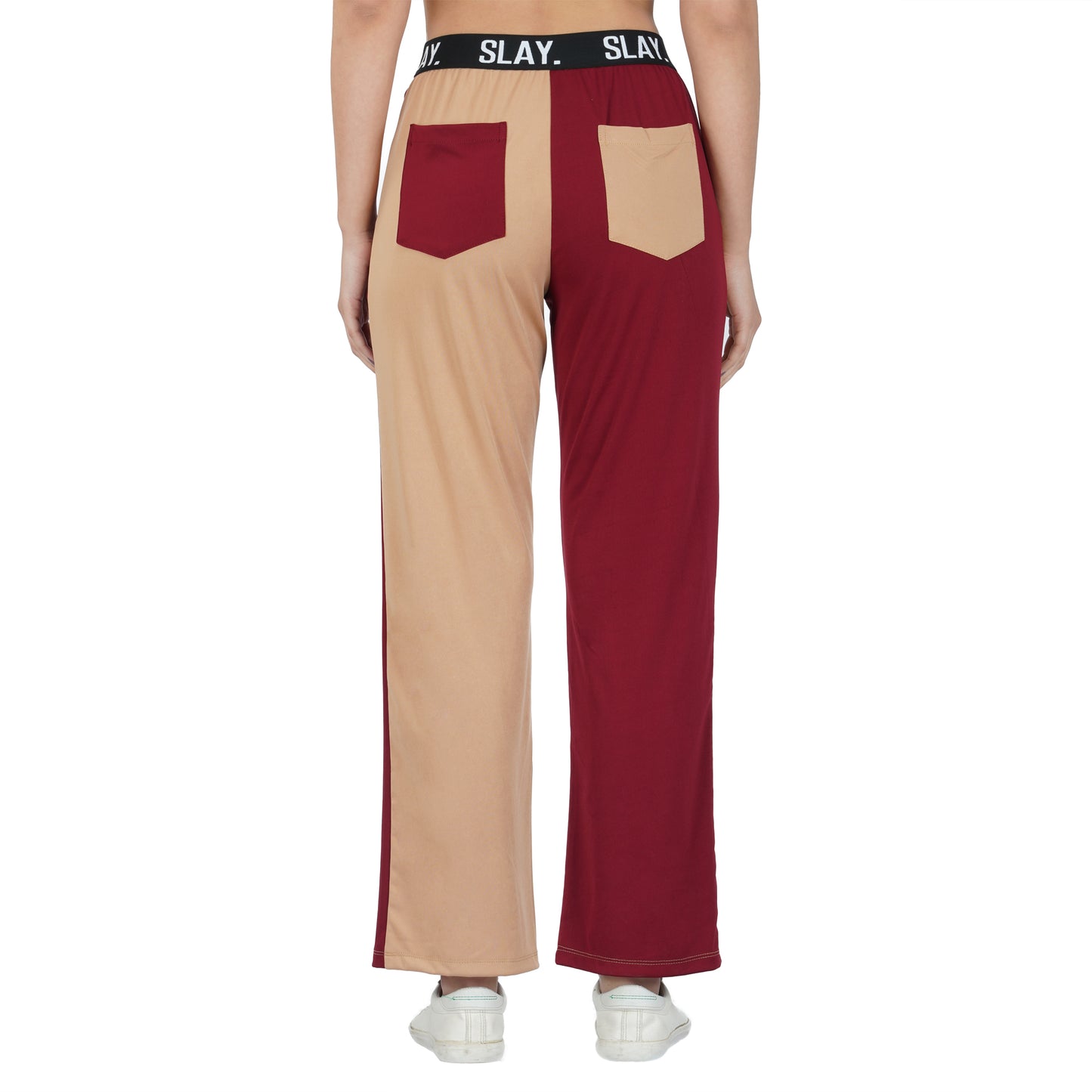 SLAY. Sport Women's Beige & Red Colorblock Monochrome Contrast Co-ord Set
