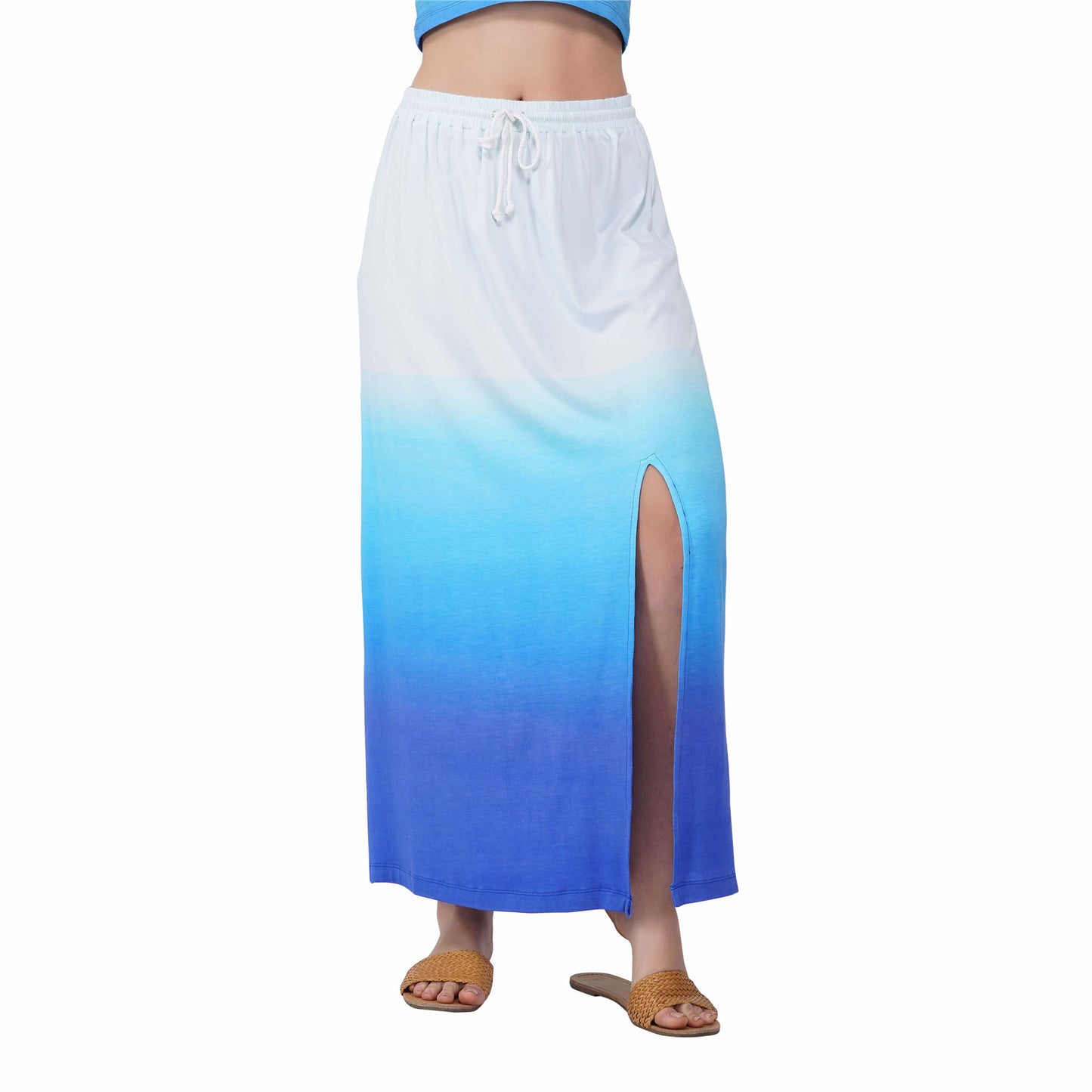 SLAY. Women's White to Blue Ombre Crop top & Skirt Co-ord Set