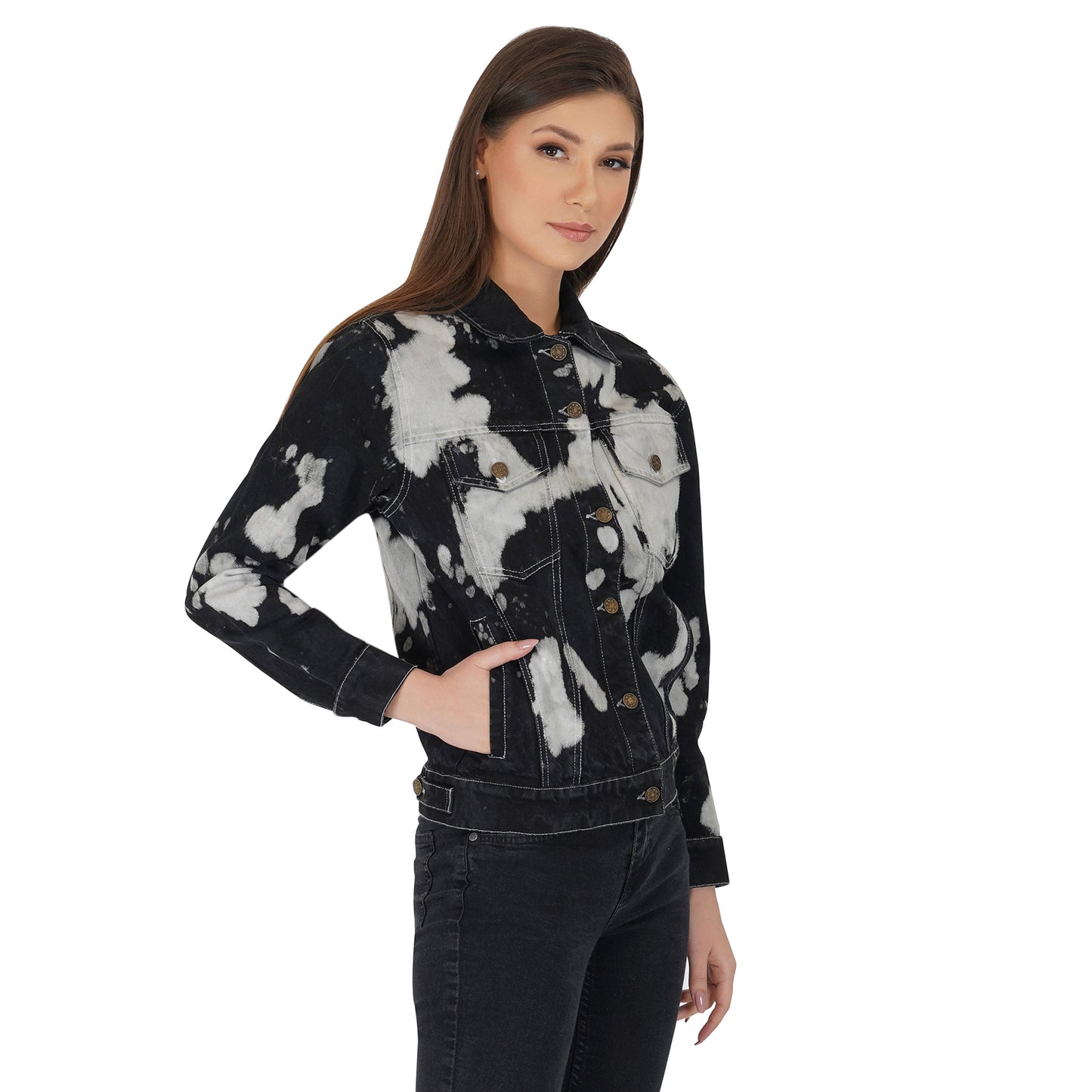 SLAY. Women's Black & White Tie Dye Denim Jacket