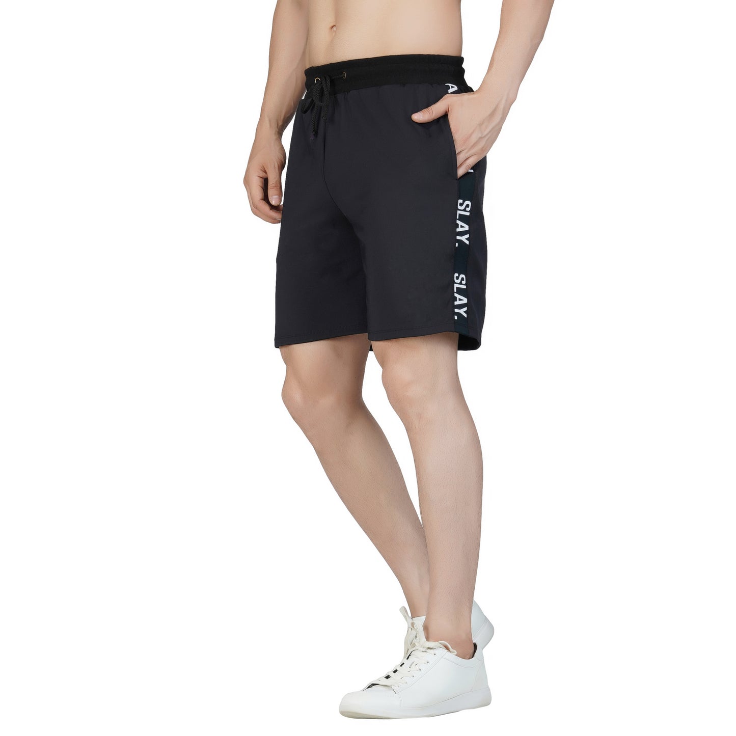 SLAY. Men's Black T shirt & Shorts Co-ord Set(4 way Stretch Fabric)