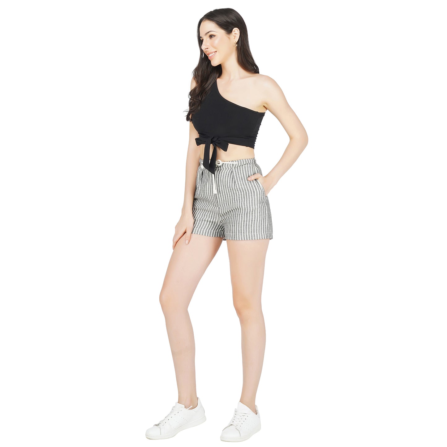 SLAY. Women's One shoulder Black Crop Top with Bow-clothing-to-slay.myshopify.com-Crop Top