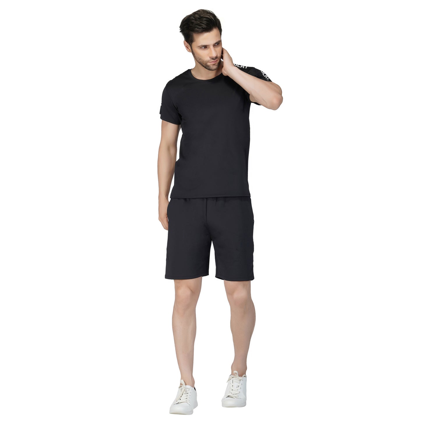 SLAY. Men's Black T shirt & Shorts Co-ord Set(4 way Stretch Fabric)