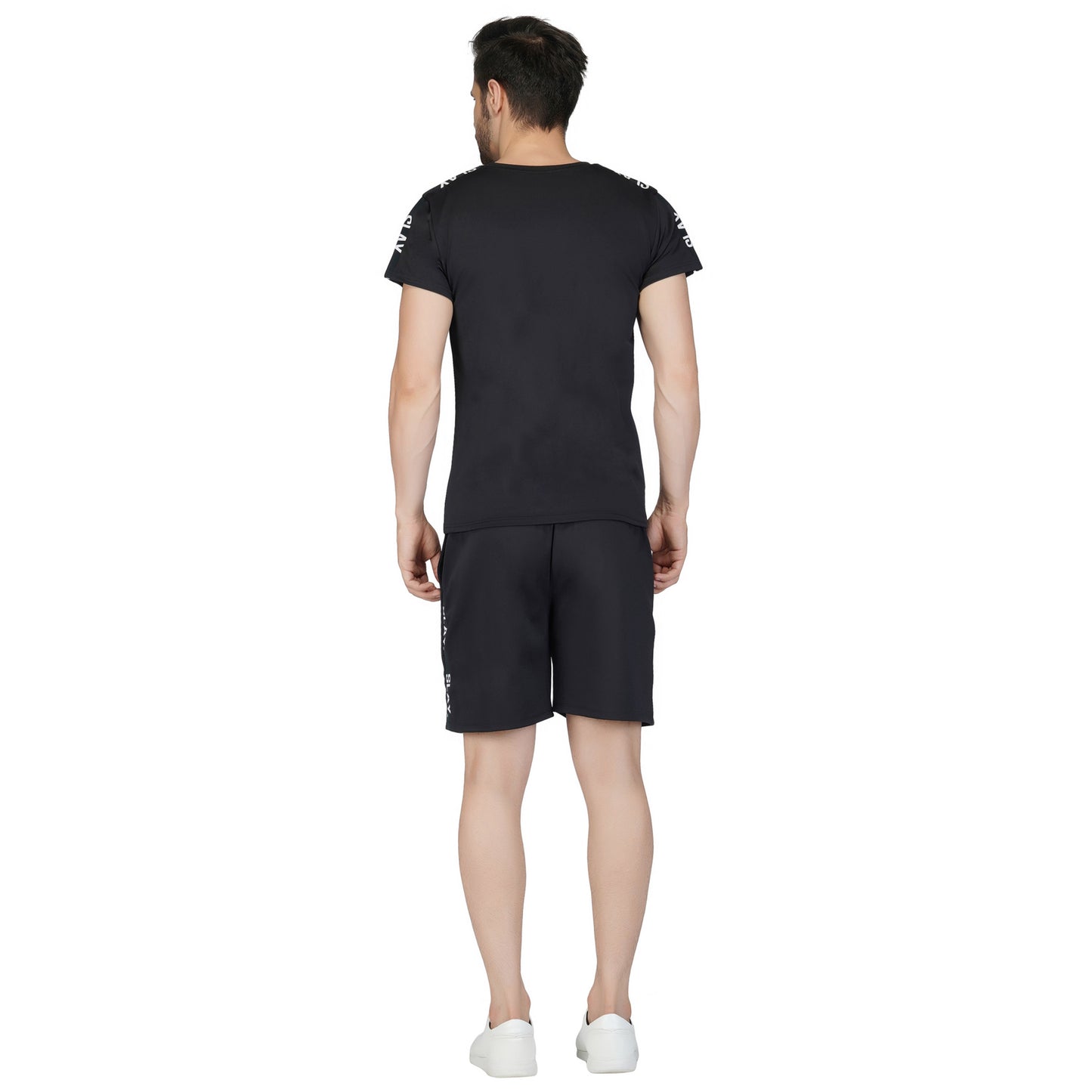 SLAY. Men's Black T shirt & Shorts Co-ord Set(4 way Stretch Fabric)