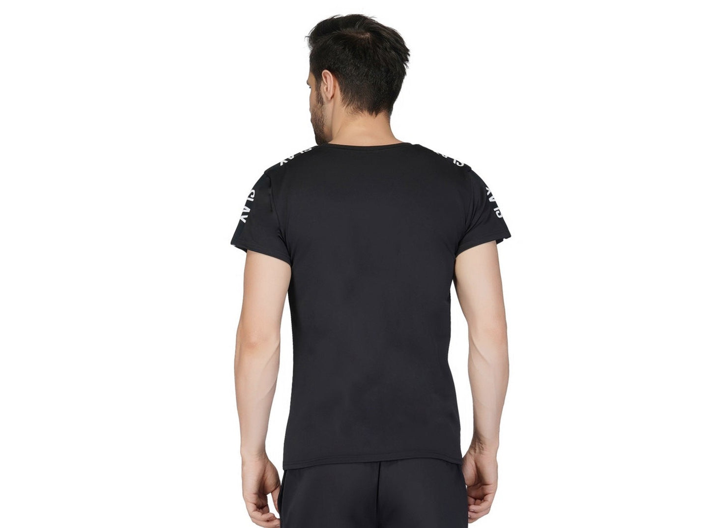 SLAY. Men's Black T shirt with SLAY. Side Strip