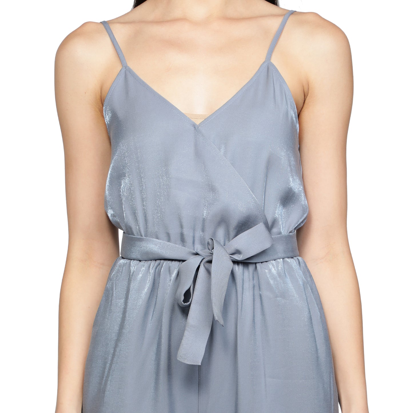SLAY. Women's Blue Poly Twill Shimmer Jumpsuit with waist belt-clothing-to-slay.myshopify.com-Dress
