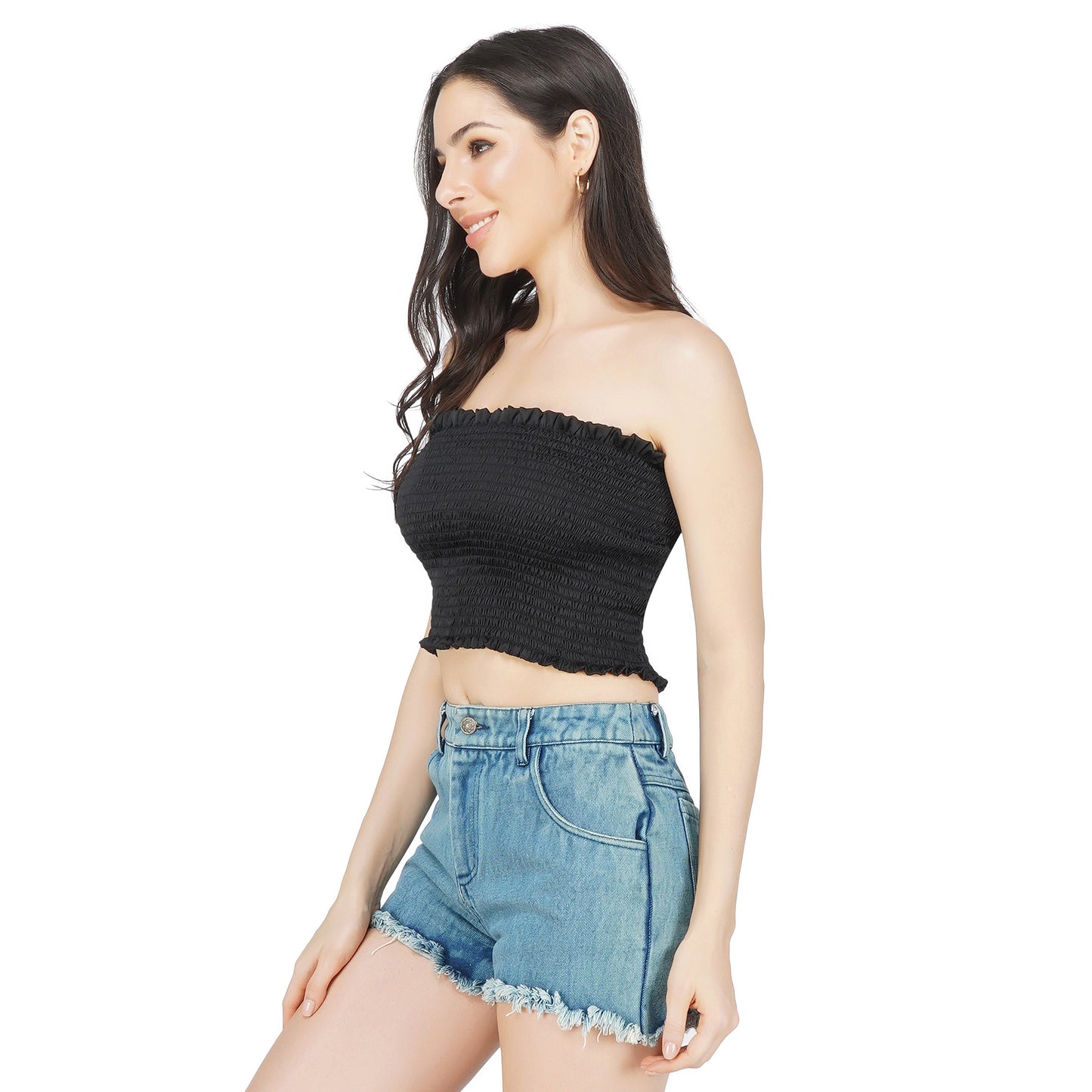 SLAY. Women's Black Strapless Smocked Tube Top-clothing-to-slay.myshopify.com-Crop Top