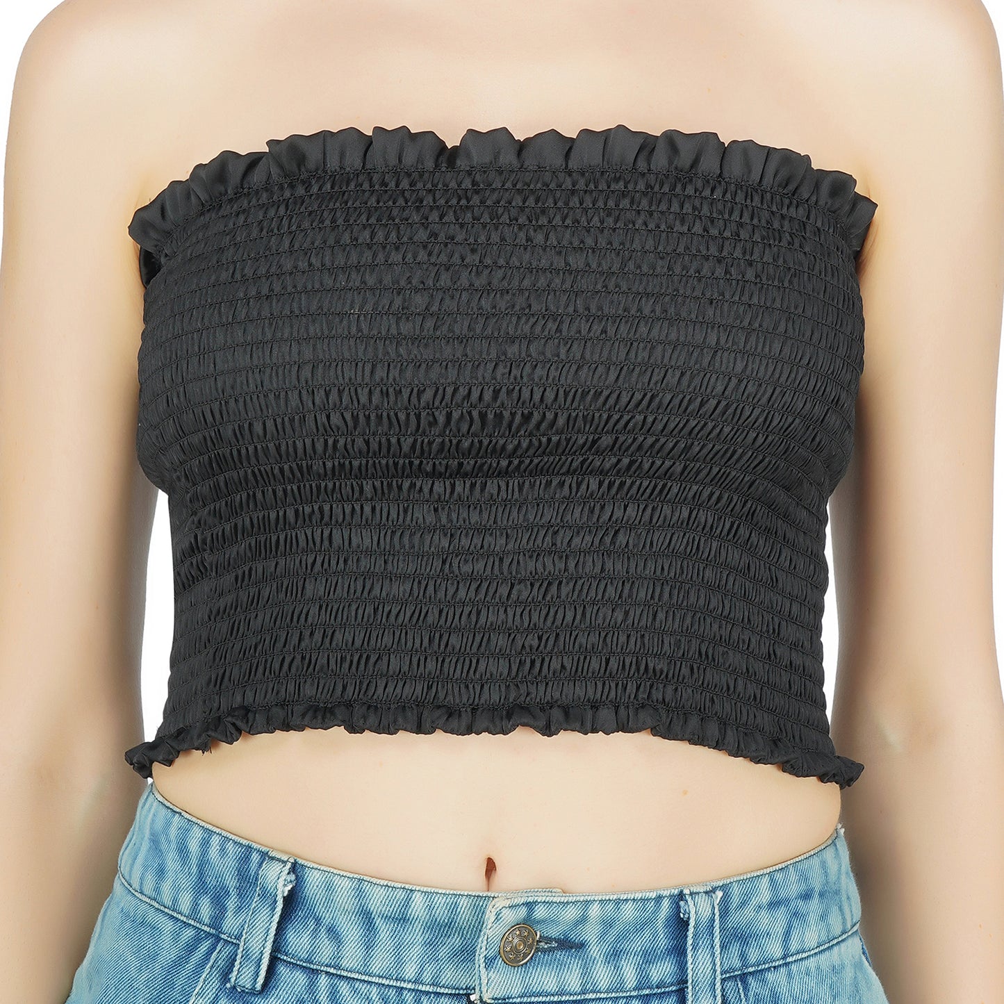 SLAY. Women's Black Strapless Smocked Tube Top-clothing-to-slay.myshopify.com-Crop Top