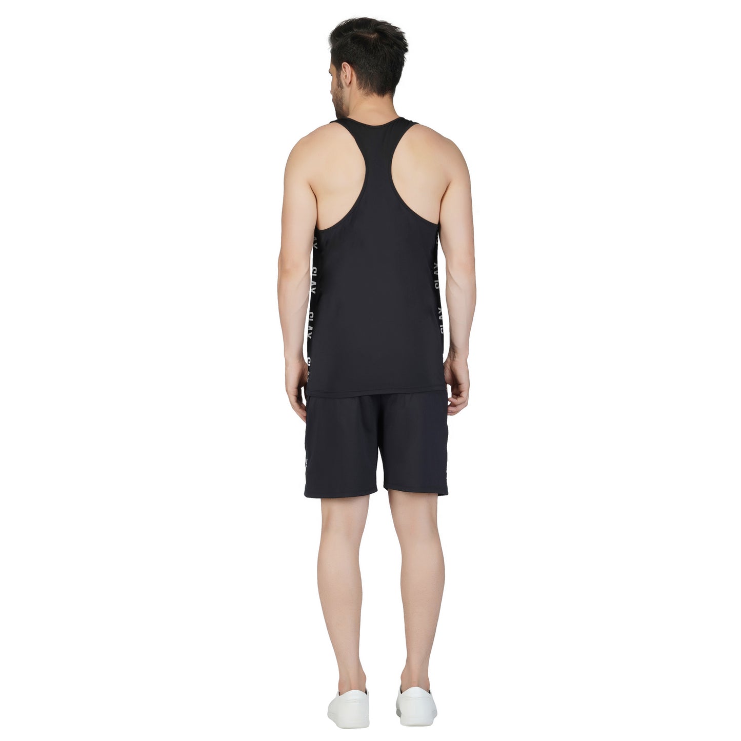 SLAY. Men's Activewear Black Gym Vest & Shorts Co-ord Set (4 way Stretch Fabric)