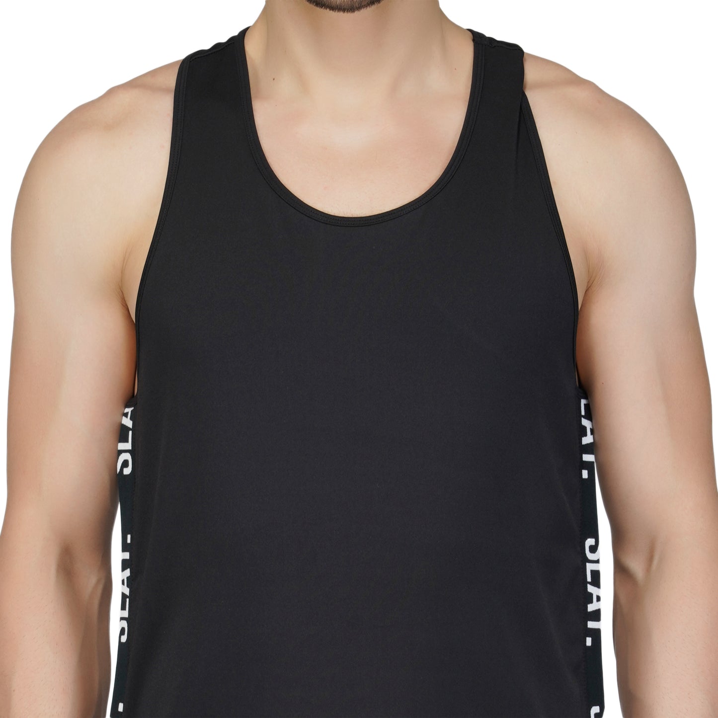 SLAY. Men's Activewear Black Gym Vest & Shorts Co-ord Set (4 way Stretch Fabric)