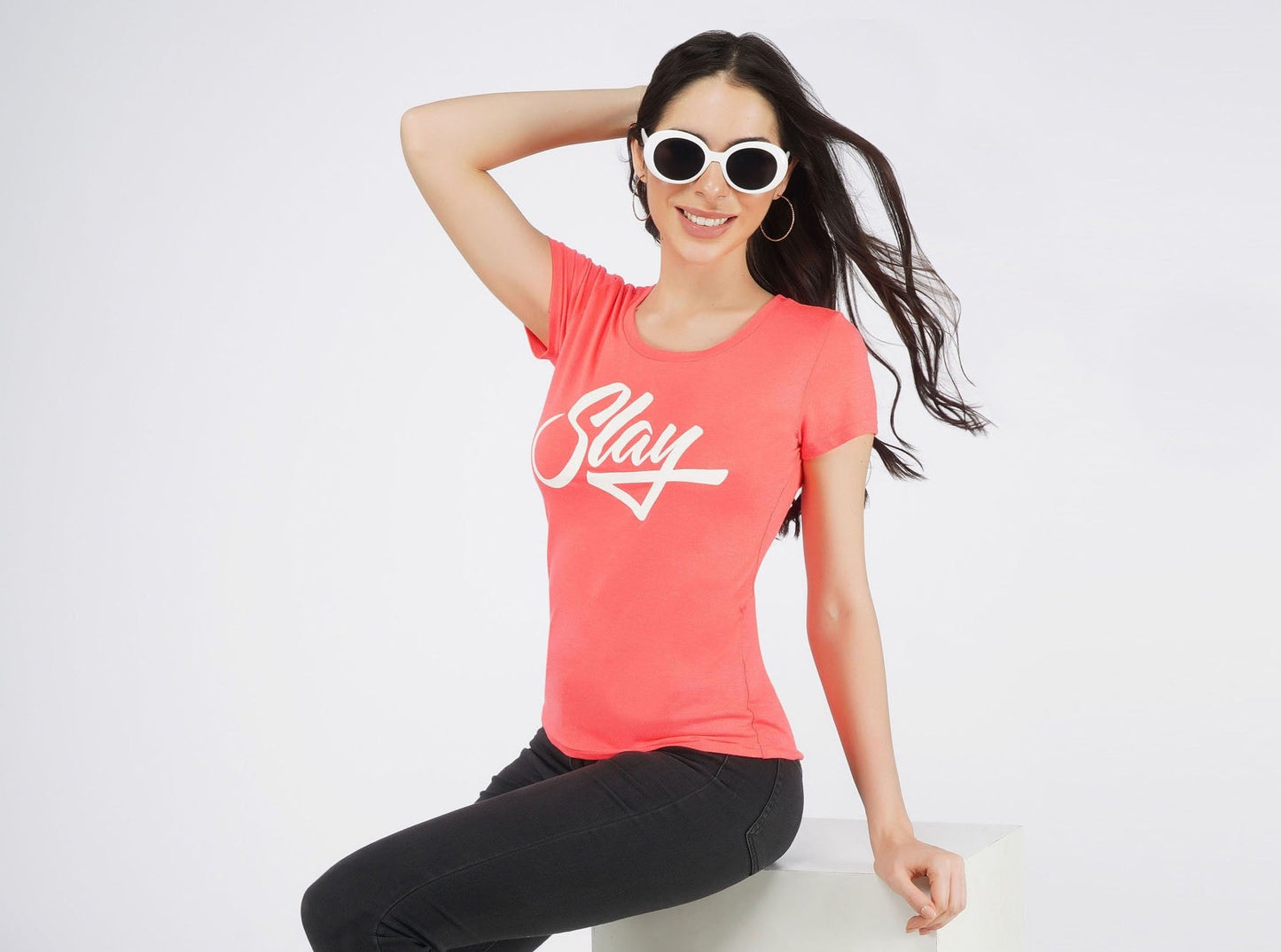 SLAY. Sport Women's Neon Pink Printed T-shirt-clothing-to-slay.myshopify.com-Print T-Shirt