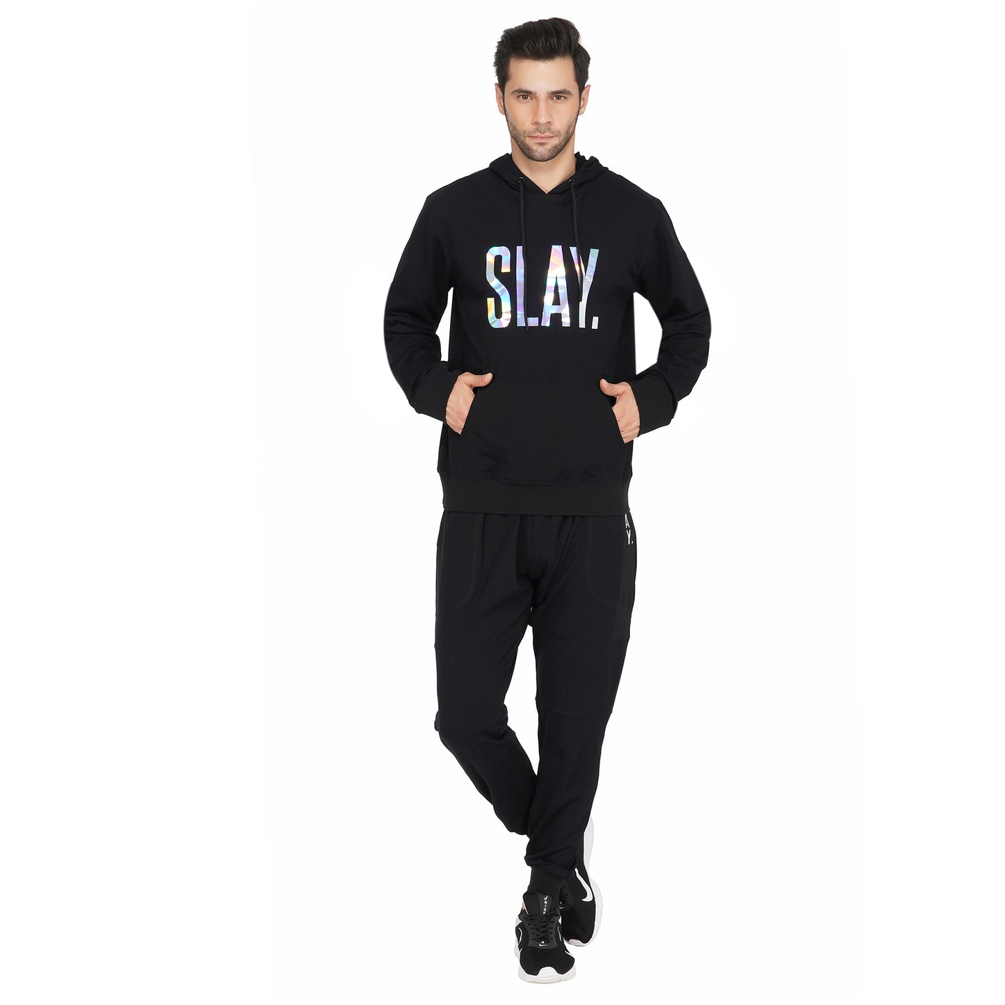 SLAY. Classic Men's Limited Edition Holographic Reflective Print Black Printed Tracksuit-clothing-to-slay.myshopify.com-Tracksuit