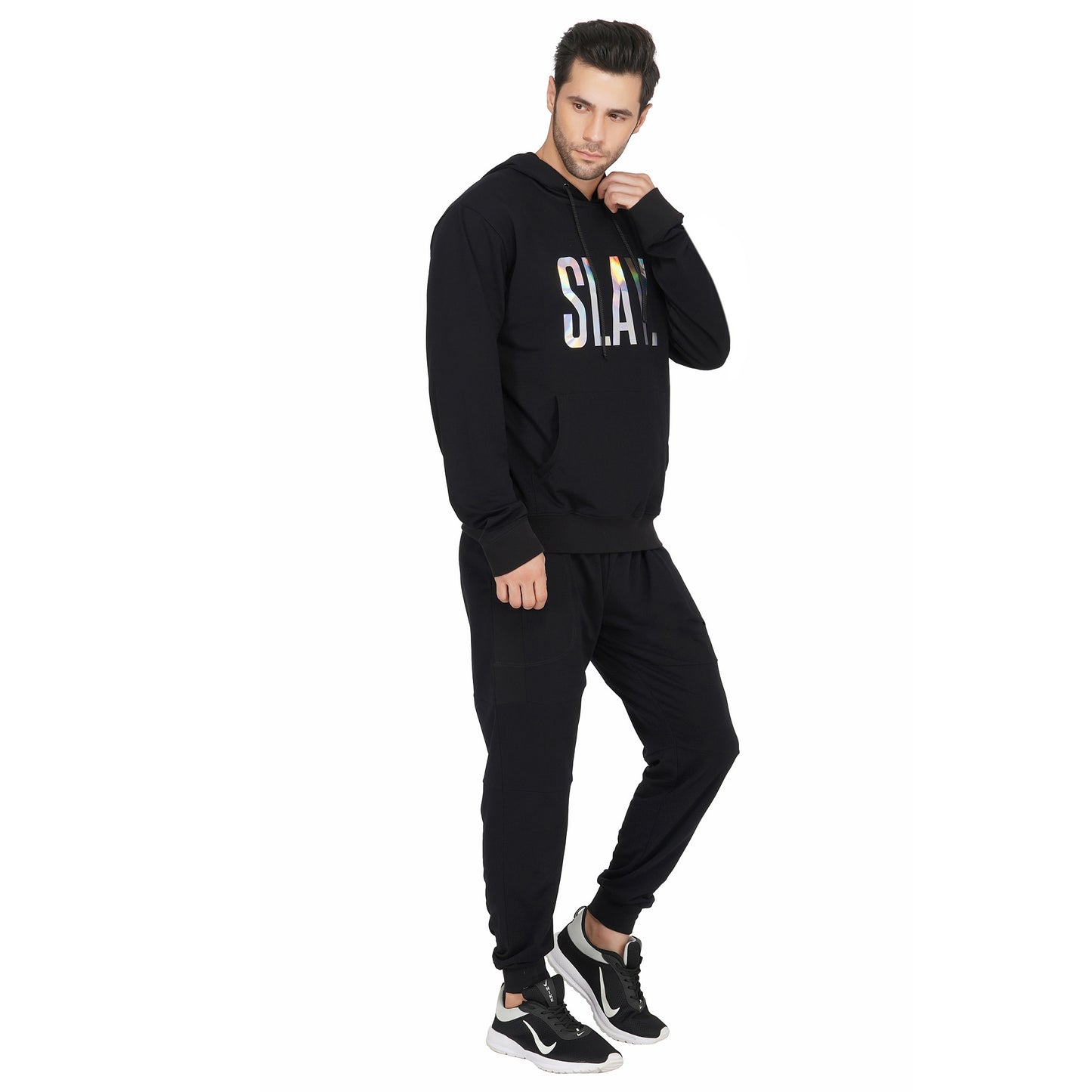 SLAY. Classic Men's Limited Edition Holographic Reflective Print Black Printed Tracksuit-clothing-to-slay.myshopify.com-Tracksuit