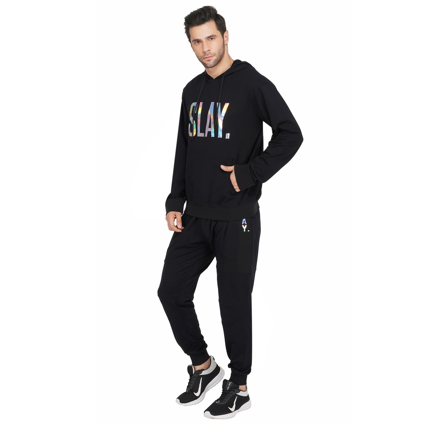 SLAY. Classic Men's Limited Edition Holographic Reflective Print Black Printed Tracksuit-clothing-to-slay.myshopify.com-Tracksuit