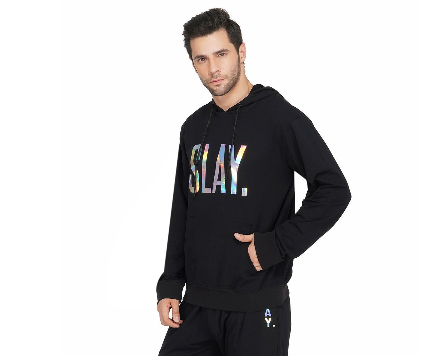 SLAY. Classic Men's Limited Edition Holographic Reflective Print Black Hoodie-clothing-to-slay.myshopify.com-HOODIE