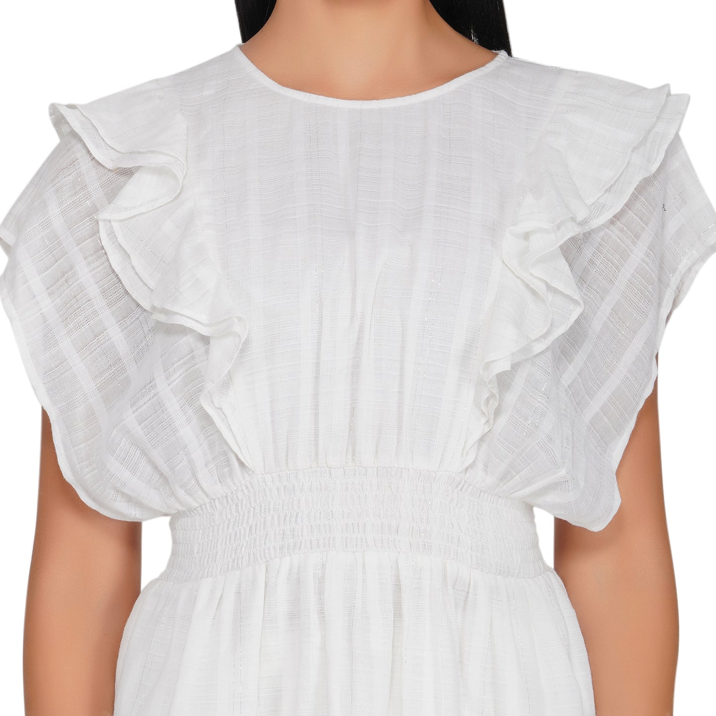 SLAY. Women's White Lurex Ruffle Short Dress-clothing-to-slay.myshopify.com-Dress