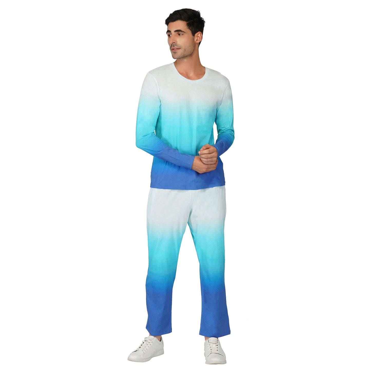 SLAY. Men's White to Blue Ombre Full Sleeves T Shirt