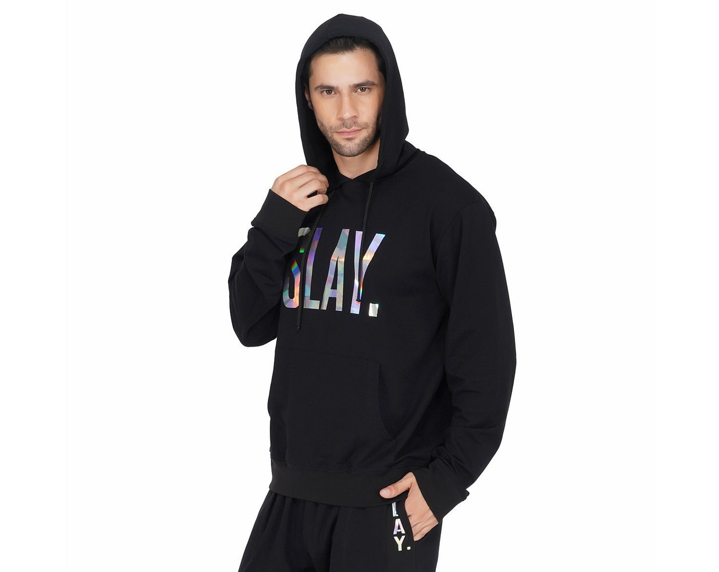 SLAY. Classic Men's Limited Edition Holographic Reflective Print Black Hoodie-clothing-to-slay.myshopify.com-HOODIE