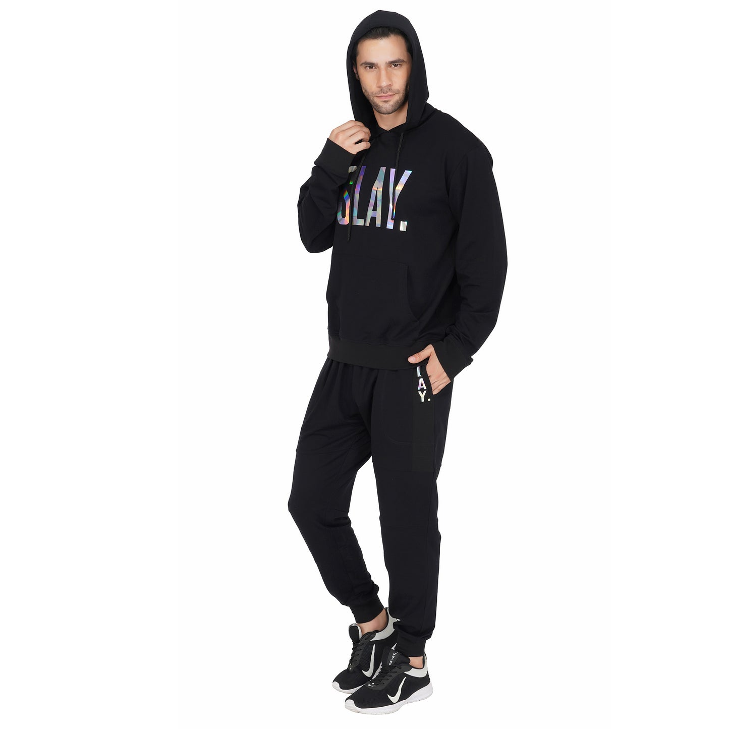 SLAY. Classic Men's Limited Edition Holographic Reflective Print Black Printed Tracksuit-clothing-to-slay.myshopify.com-Tracksuit