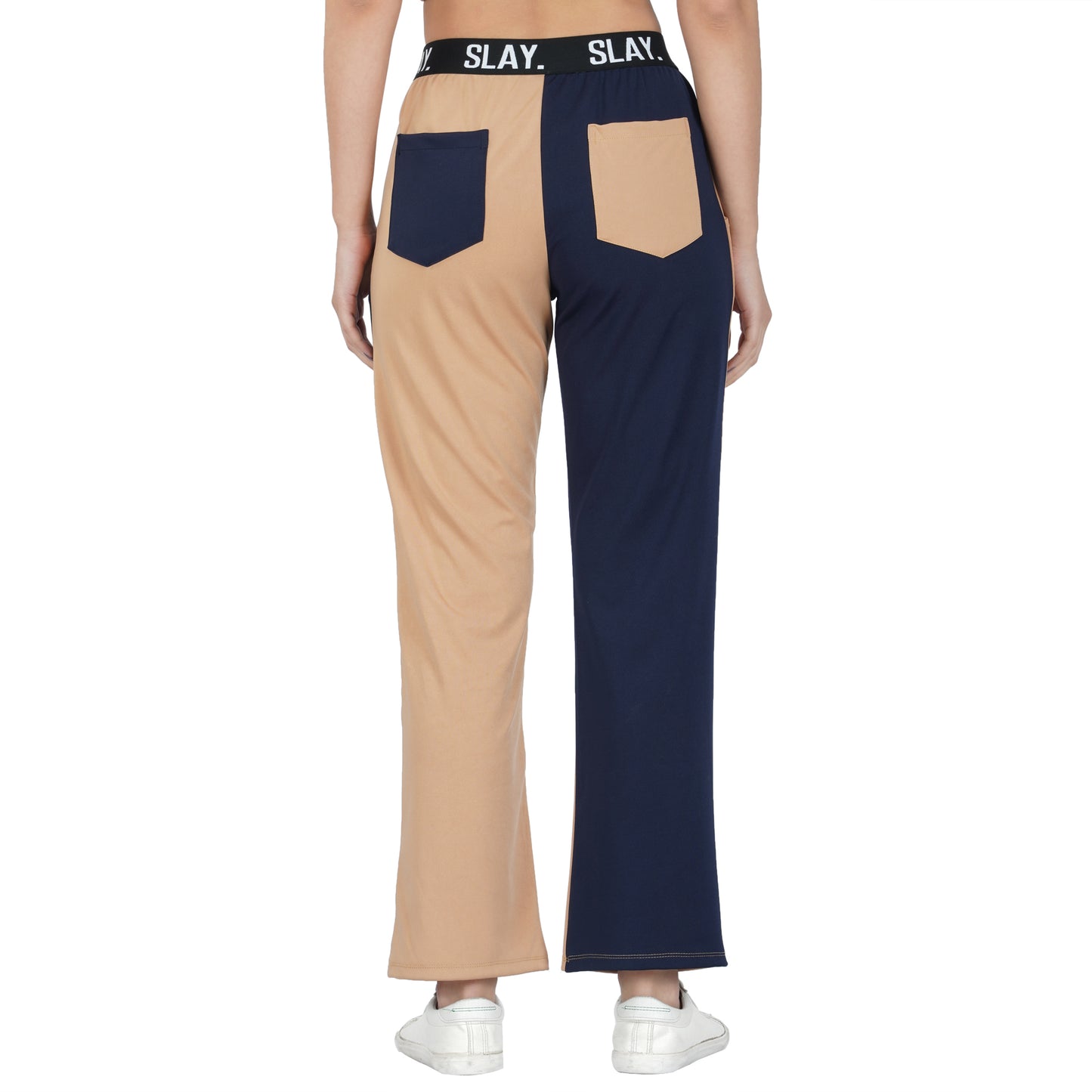 SLAY. Sport Women's Beige & Blue Colorblock Monochrome Contrast Co-ord Set