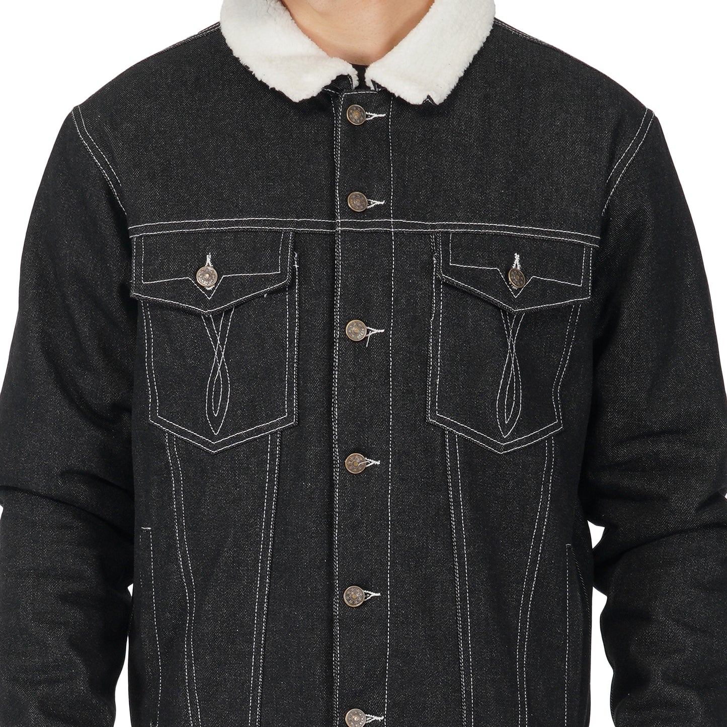 SLAY. Men's Full Sleeves Black Solid Embroidered Button-Down Black Denim Jacket with Faux-fur Lining-clothing-to-slay.myshopify.com-Jacket