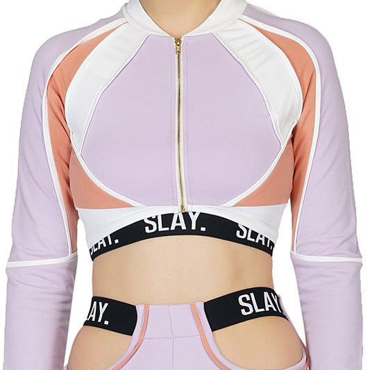 SLAY. Women's Crop Jacket Lavender Lilac Nude White