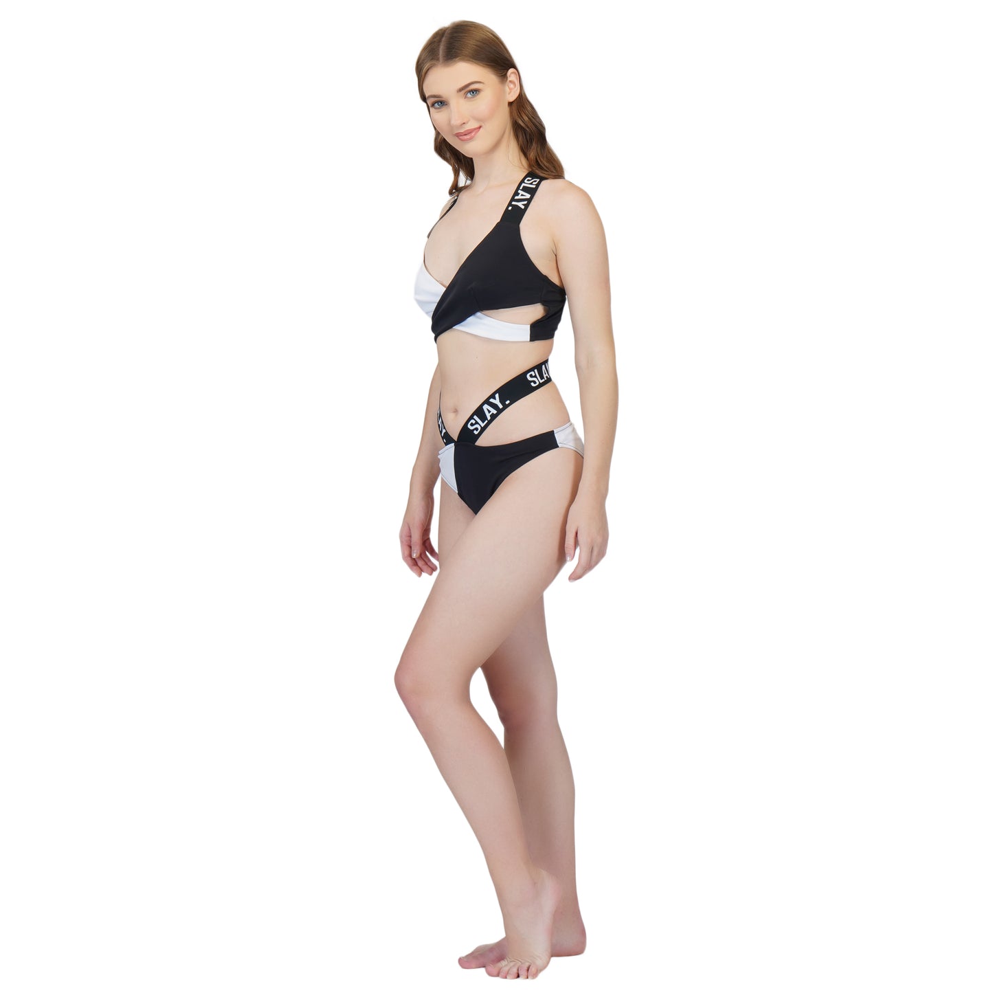 SLAY. Sport Women's Black & White Colorblock Bikini Set Swimwear