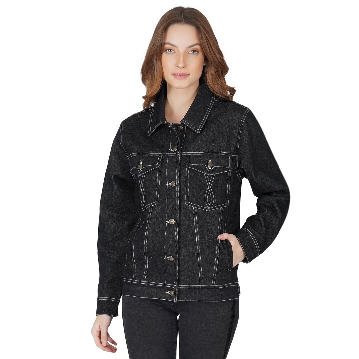 SLAY. Women's Black Denim Jacket-clothing-to-slay.myshopify.com-Denim Jacket