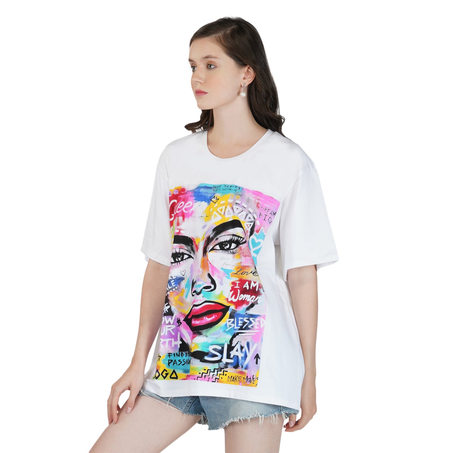 SLAY. Women's Graffiti Print Oversized Drop shoulder T-shirt