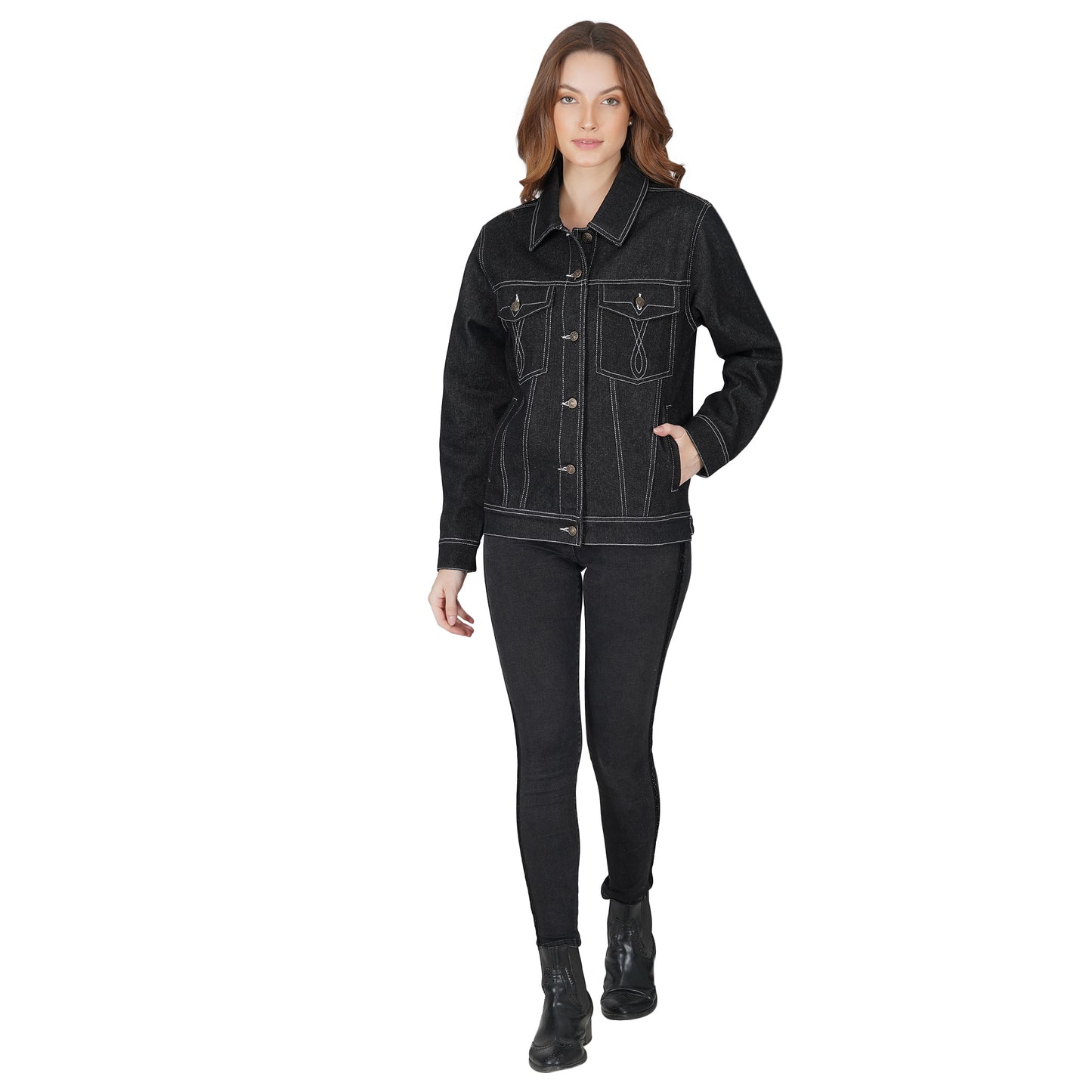SLAY. Women's Black Denim Jacket-clothing-to-slay.myshopify.com-Denim Jacket