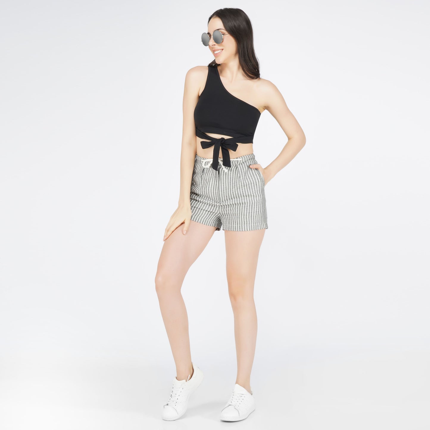 SLAY. Women's One shoulder Black Crop Top with Bow-clothing-to-slay.myshopify.com-Crop Top