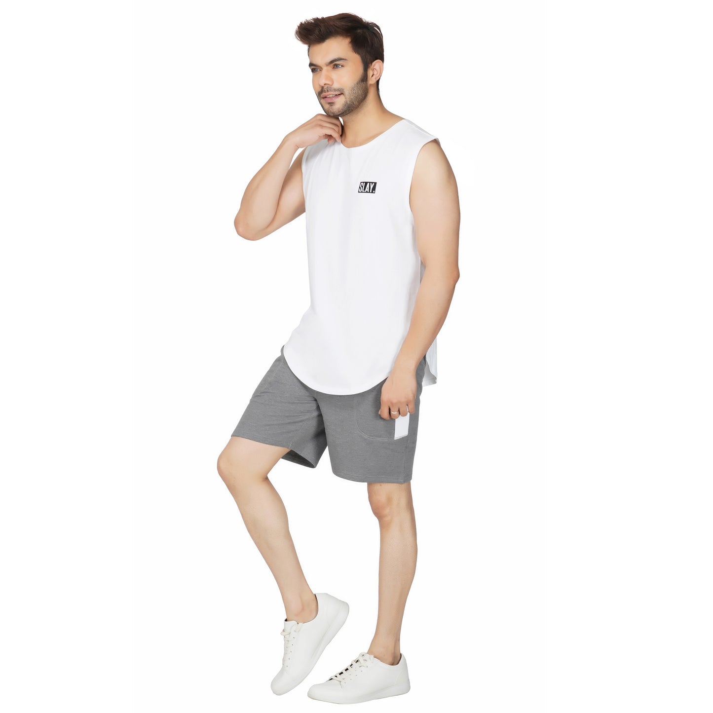 SLAY. Men's White Sleeveless Dropcut T-Shirt-clothing-to-slay.myshopify.com-Sleeveless Dropcut T-shirt
