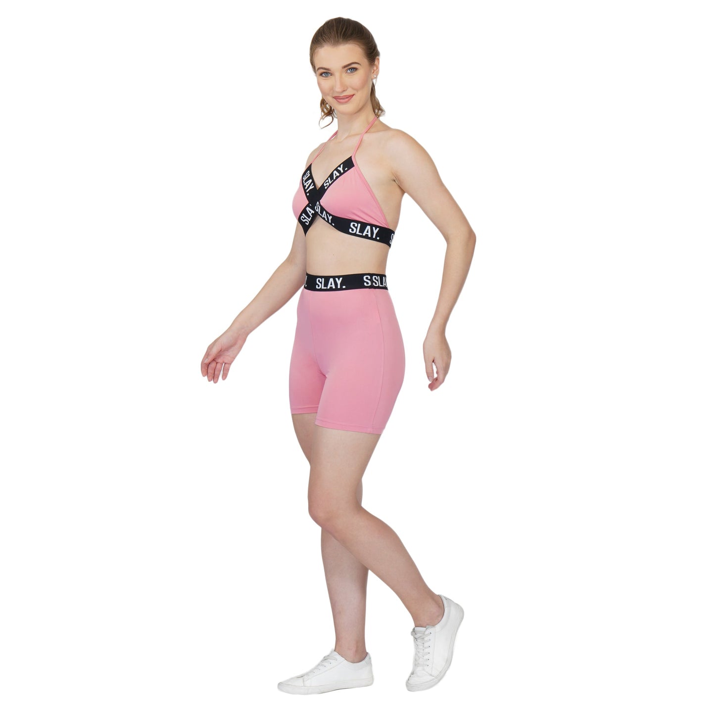 SLAY. Women's Pink Activewear Backless Sports Bra