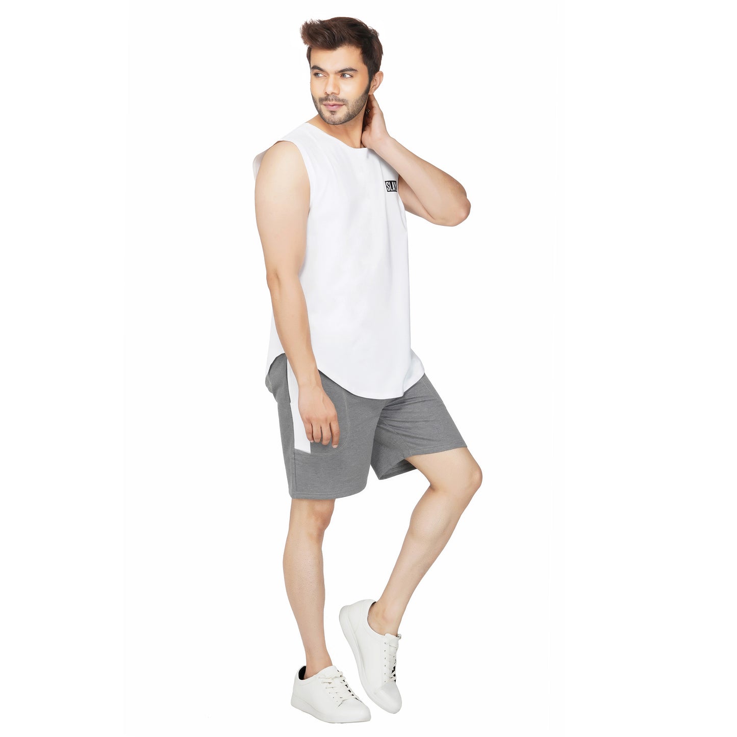 SLAY. Men's White Sleeveless Dropcut T-Shirt-clothing-to-slay.myshopify.com-Sleeveless Dropcut T-shirt
