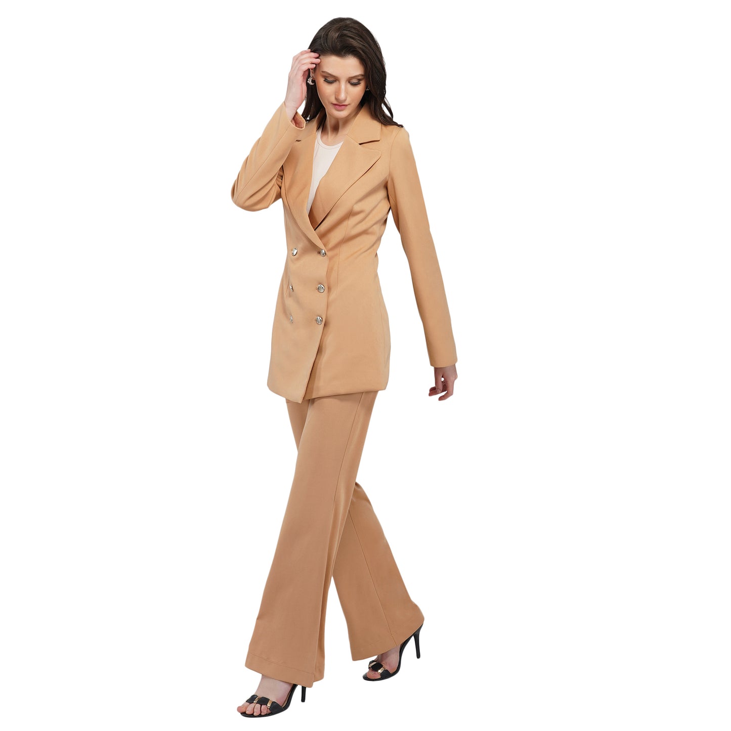 SLAY. Women's Beige Tuxedo Blazer Pant Coord Set-clothing-to-slay.myshopify.com-Blazer Pant Coord Set