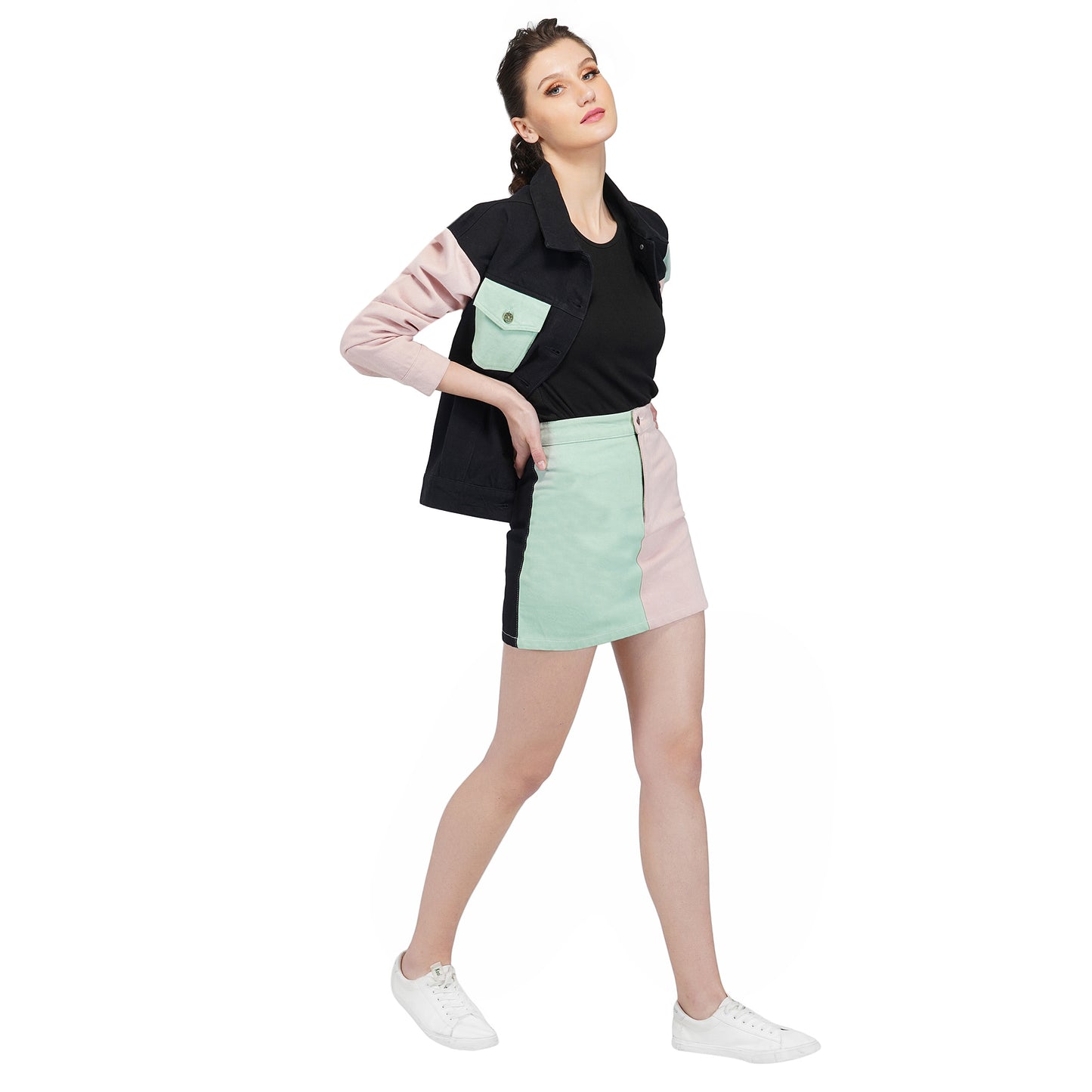 SLAY. Women's Flap Pocket Colorblock Cord Denim Jacket & Skirt Set-clothing-to-slay.myshopify.com-Outerwear