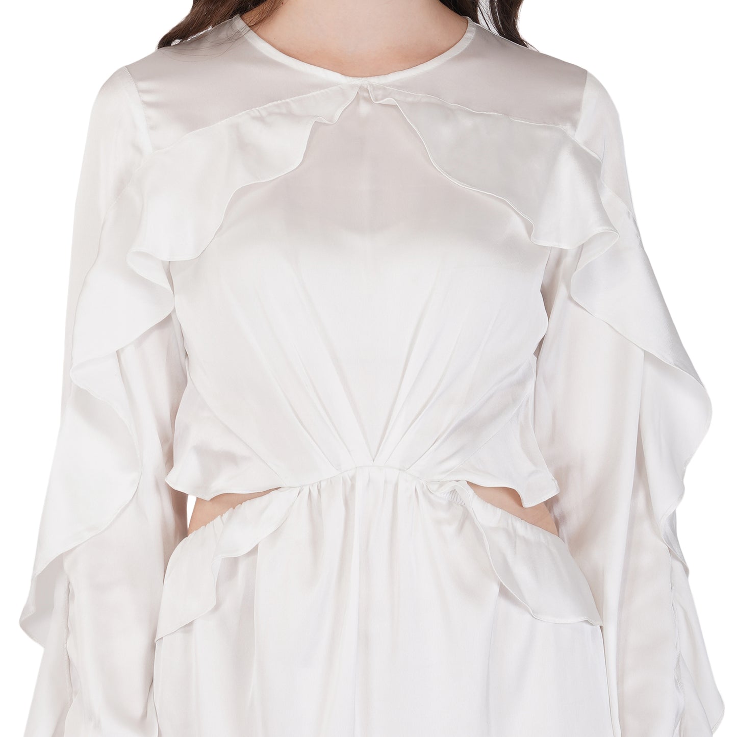 SLAY. Women's Ivory White Winsome Flutter Playsuit Dress
