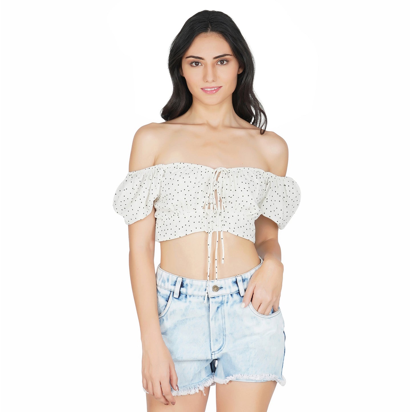 SLAY. Women's Denim Tie Dye Ripped Straight Leg Shorts-clothing-to-slay.myshopify.com-Crop Top