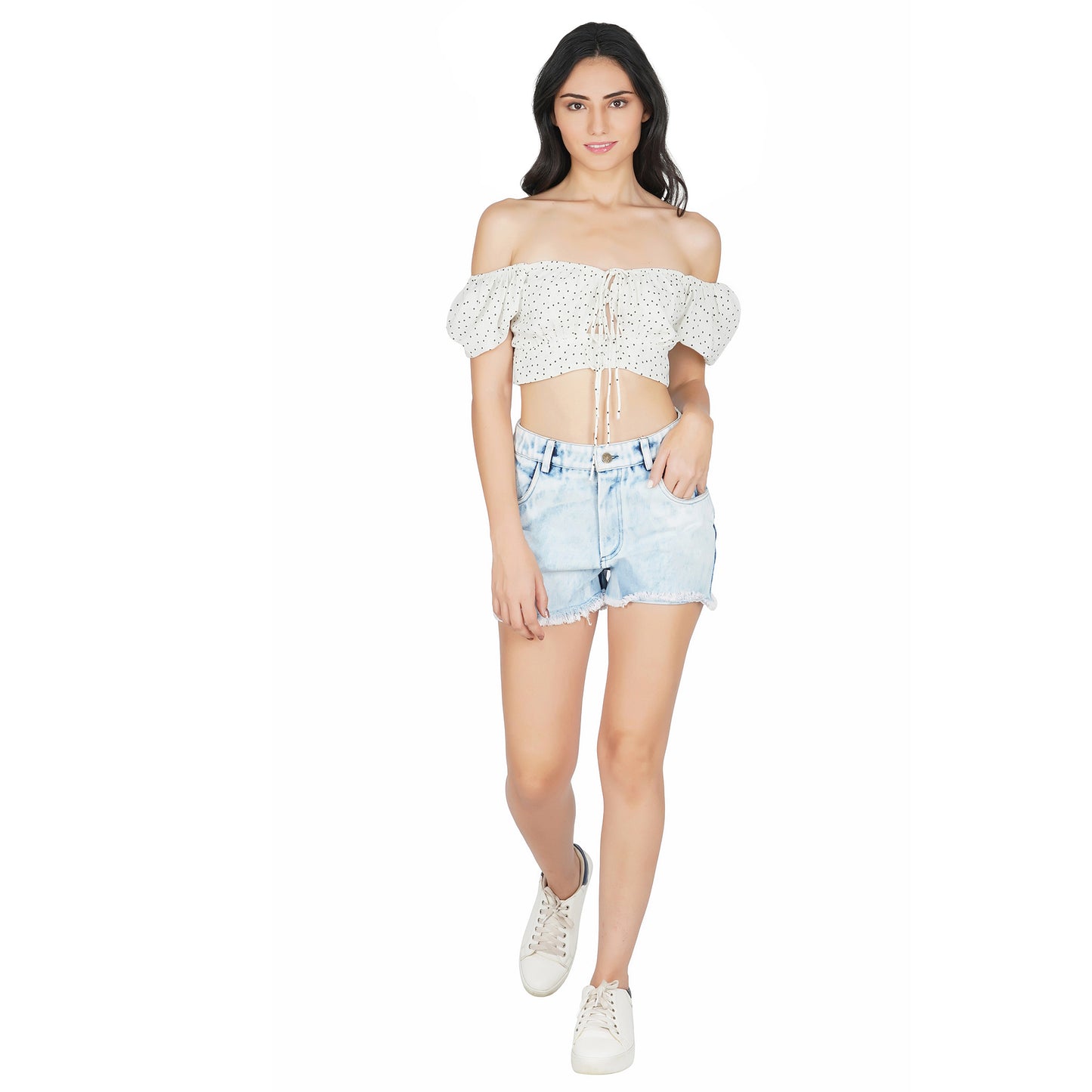SLAY. Women's Denim Tie Dye Ripped Straight Leg Shorts-clothing-to-slay.myshopify.com-Crop Top
