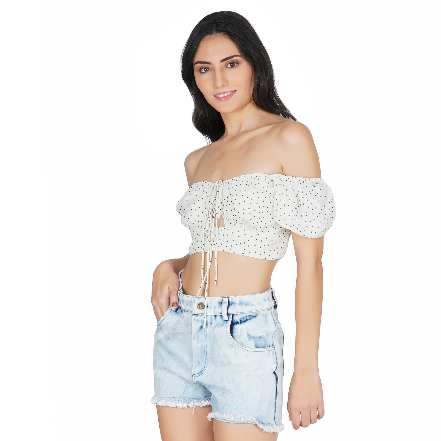 SLAY. Women's Denim Tie Dye Ripped Straight Leg Shorts-clothing-to-slay.myshopify.com-Crop Top